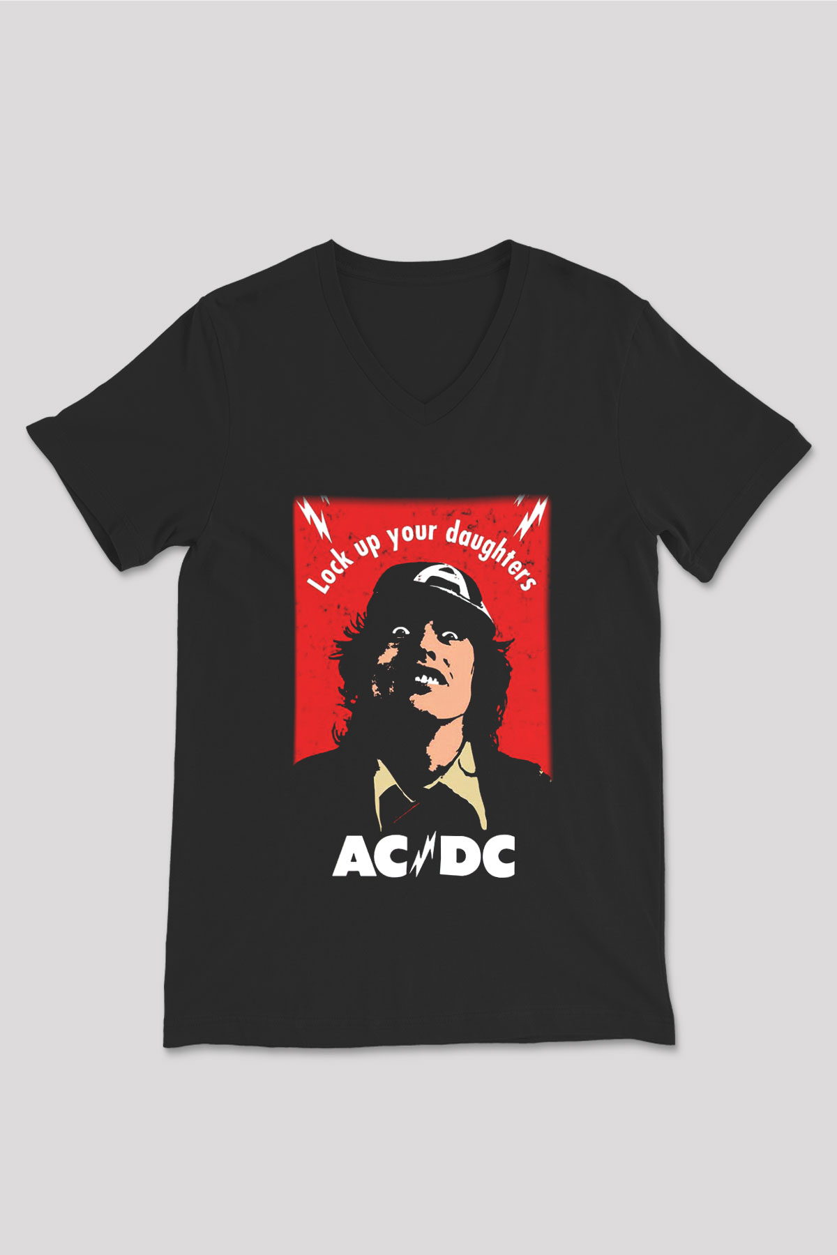 AC DC Lock Up Your Daughters Siyah Unisex V Yaka Tişört T-Shirt