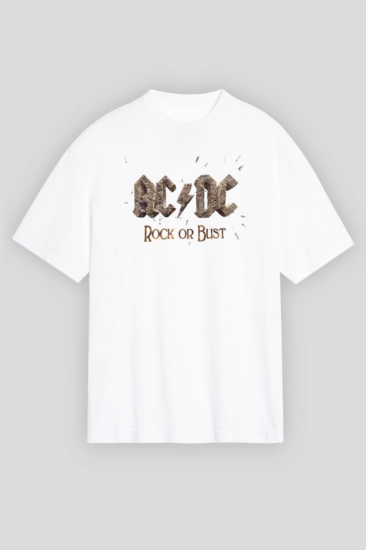 AC DC Rock Or Bust Beyaz Unisex Oversize Tişört T-Shirt