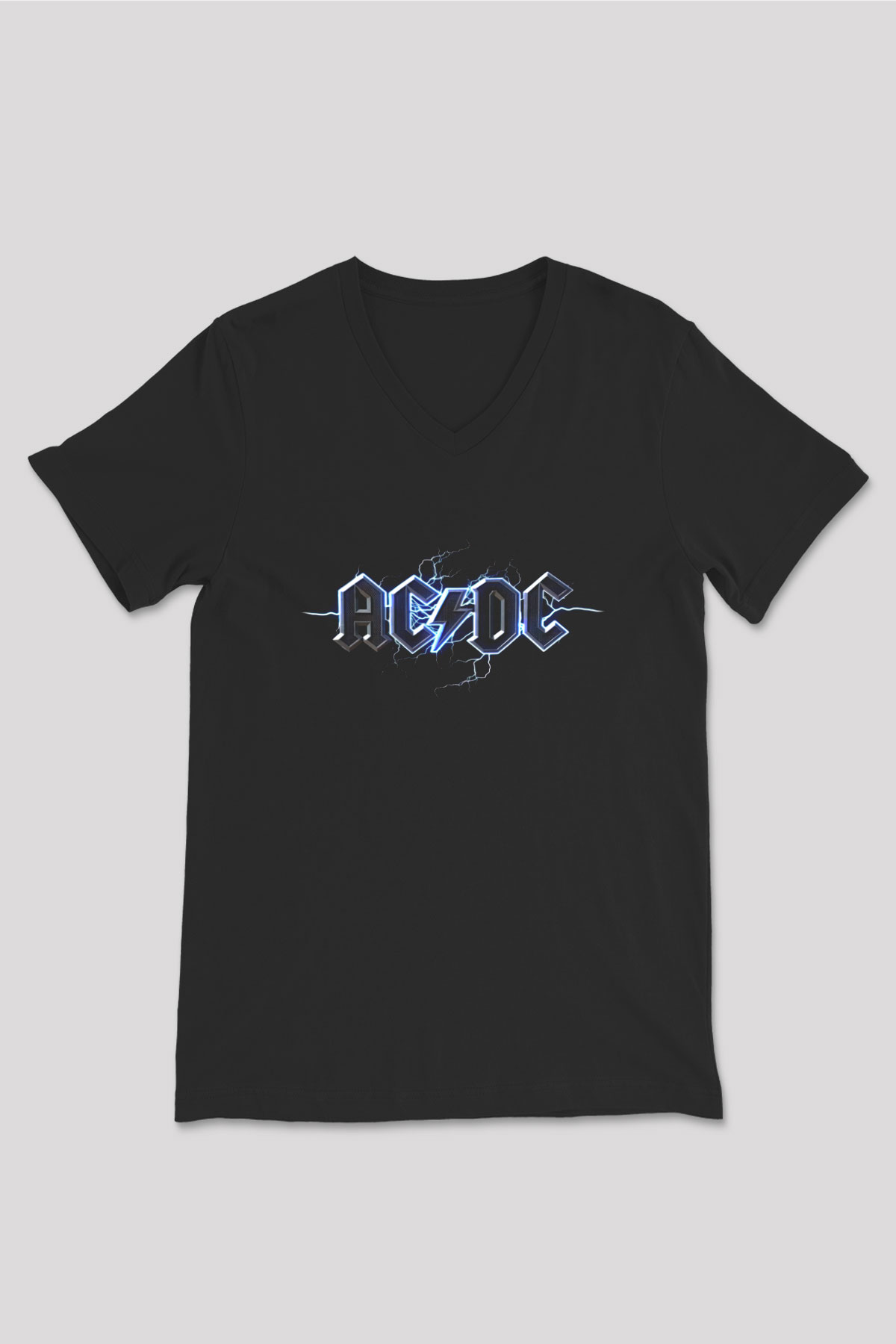 AC DC Thunderbolt Siyah Unisex V Yaka Tişört