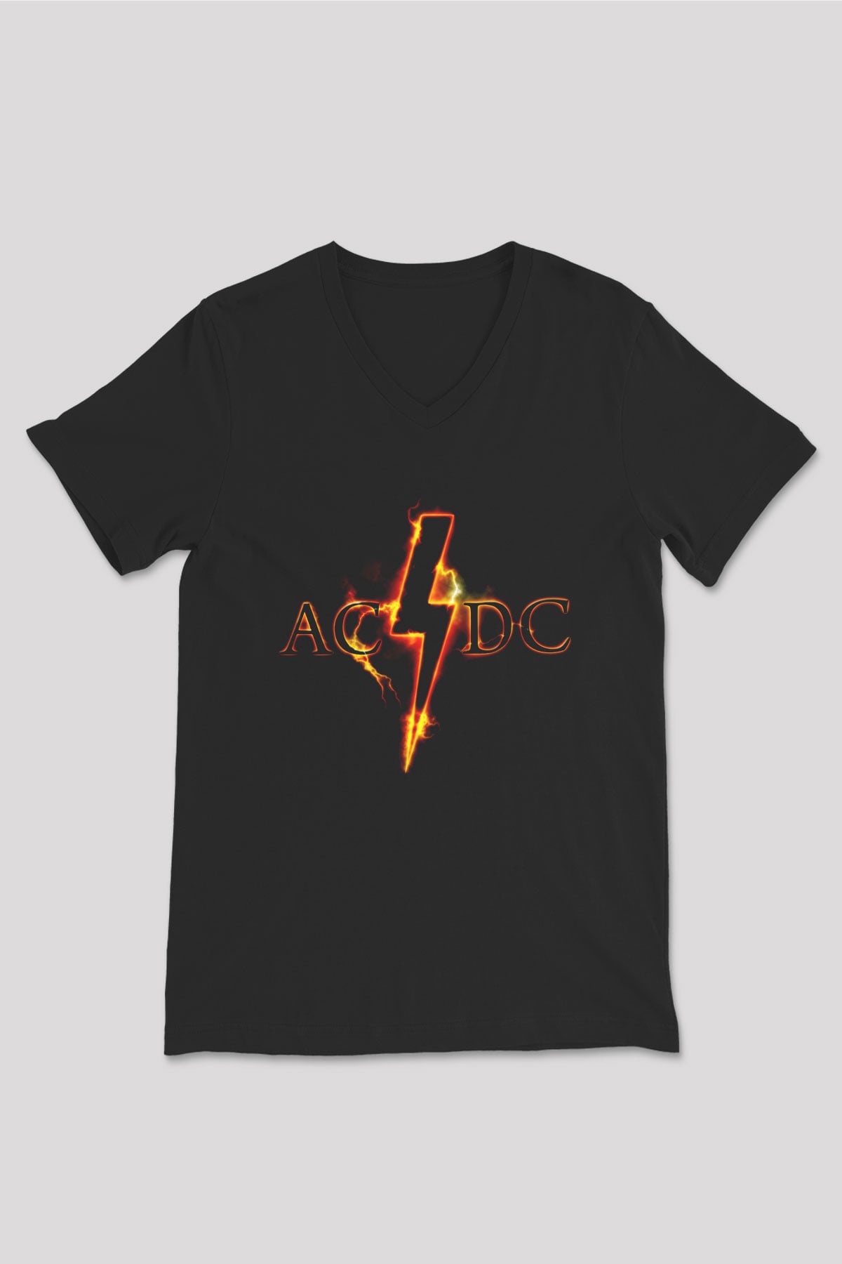 AC DC Thunderbolt Siyah Unisex V Yaka Tişört T-Shirt