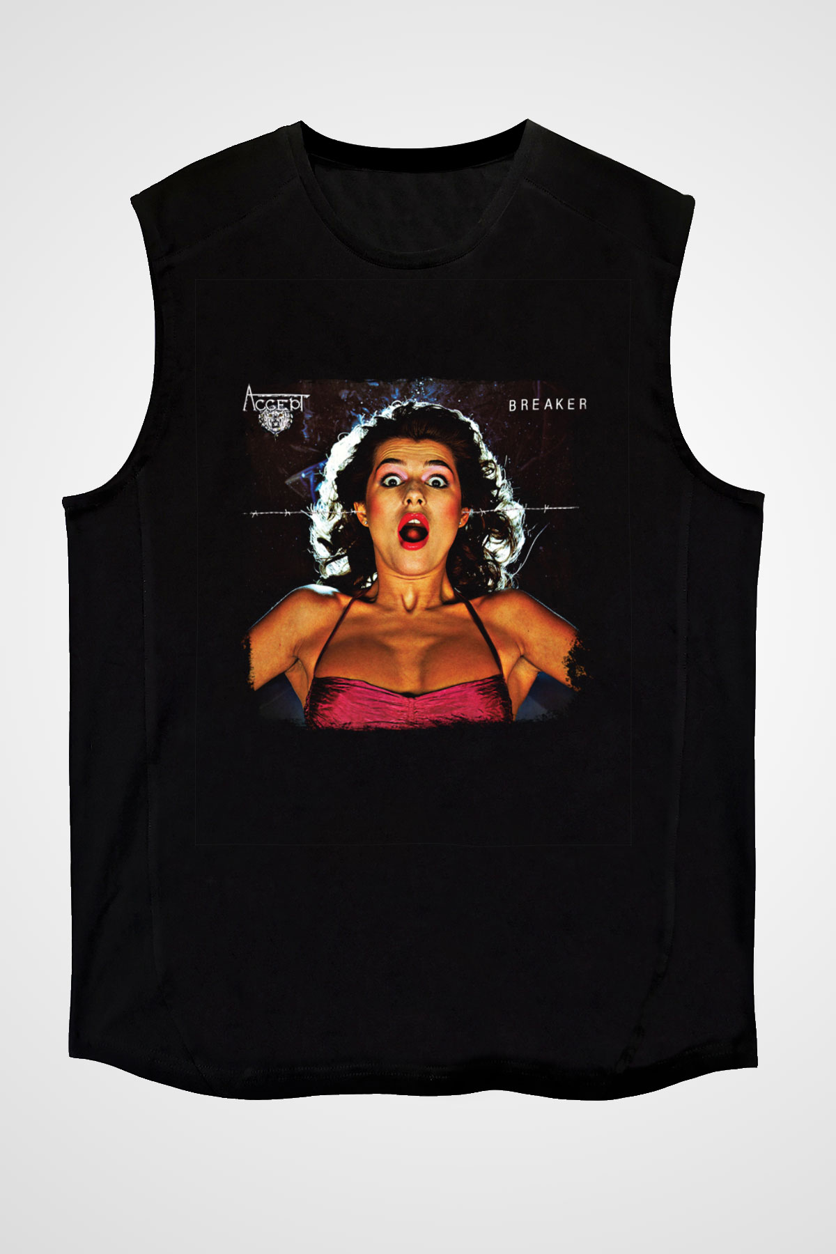 Accept Baskılı Unisex Siyah Kolsuz Tişört