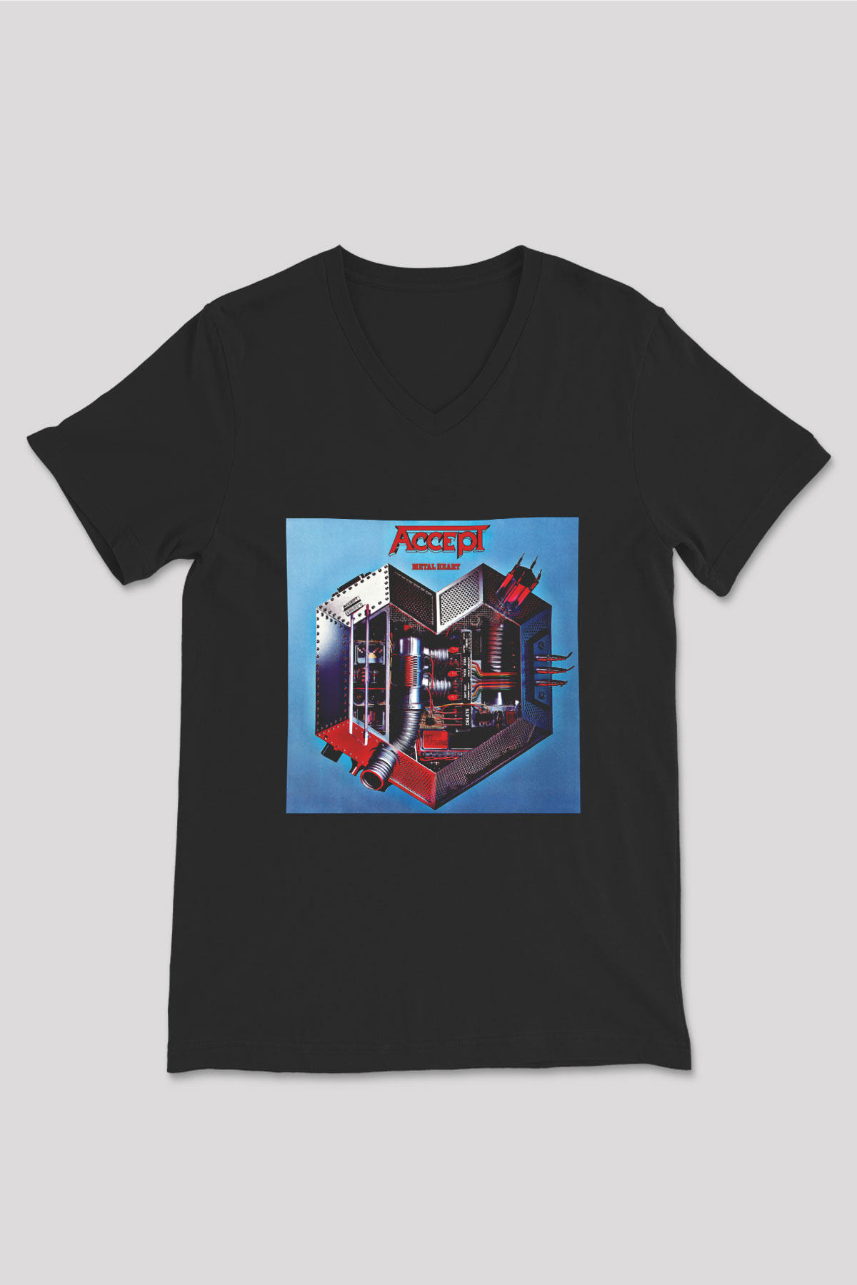 Accept Baskılı Unisex Siyah V Yaka Tişört