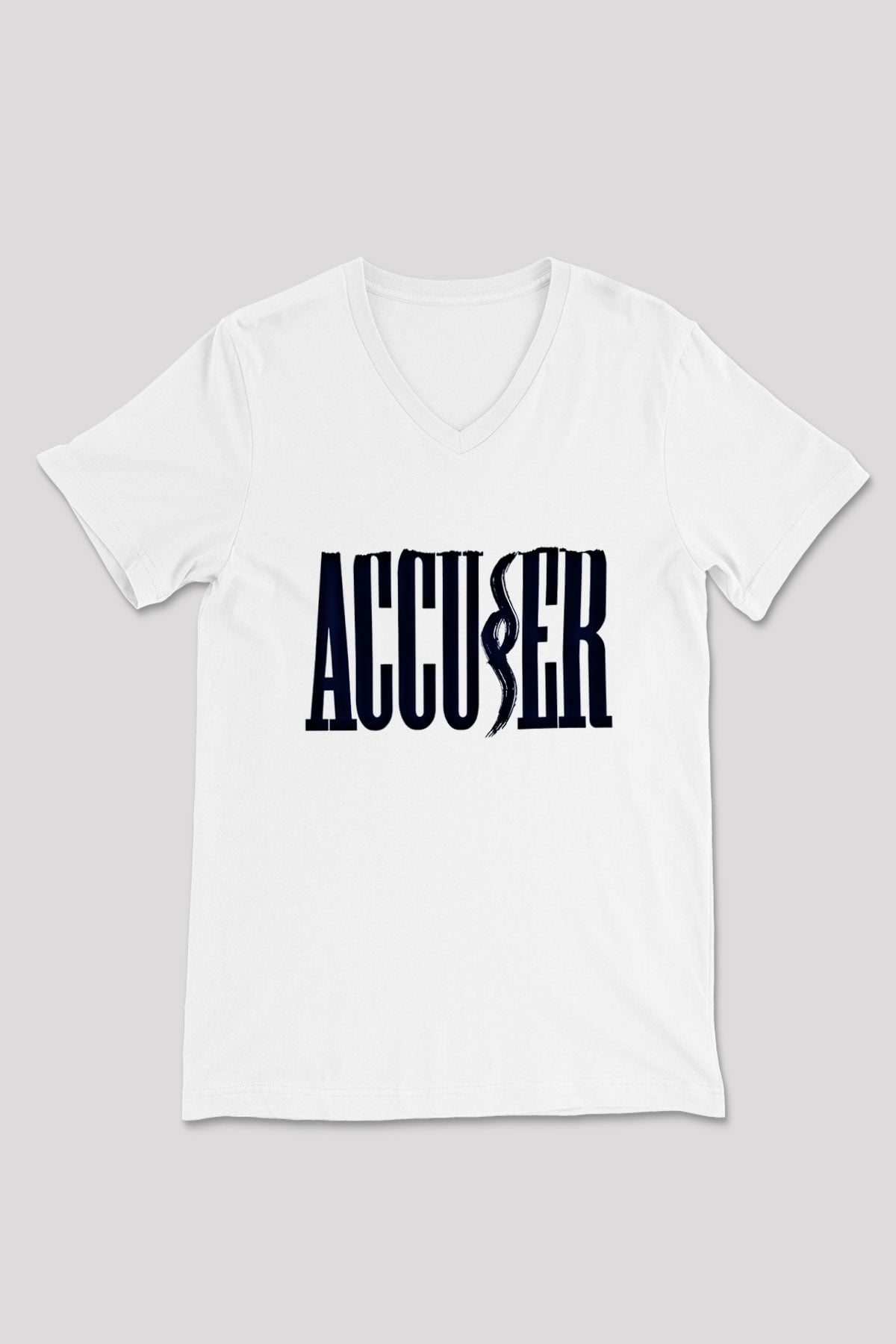 Accuser Baskılı Unisex Beyaz V Yaka Tişört