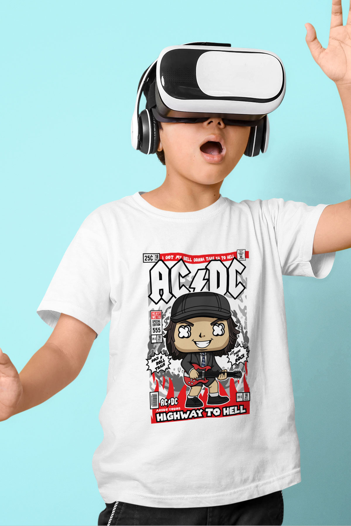 ACDC Baskılı Unisex Beyaz Çocuk Tişört