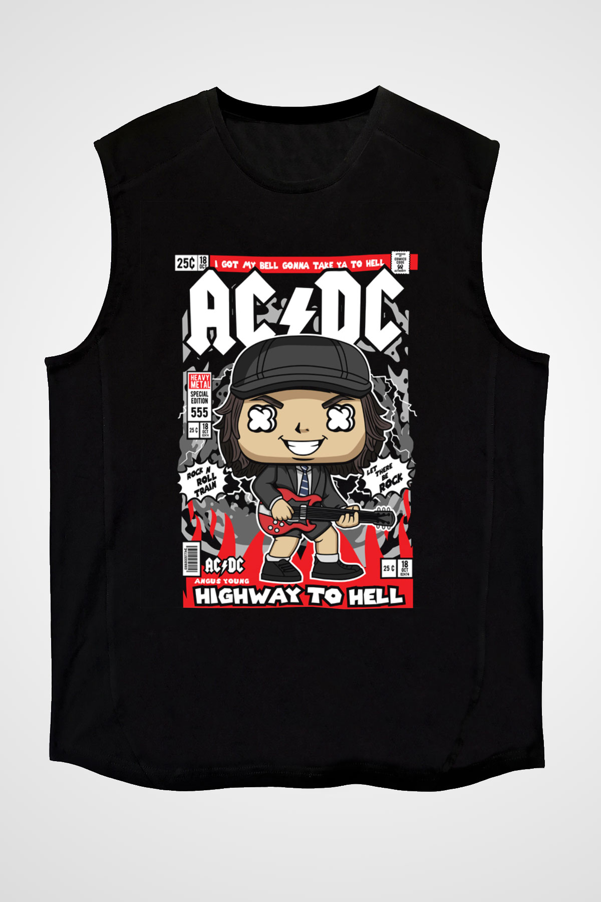 ACDC Baskılı Unisex Siyah Kolsuz Tişört
