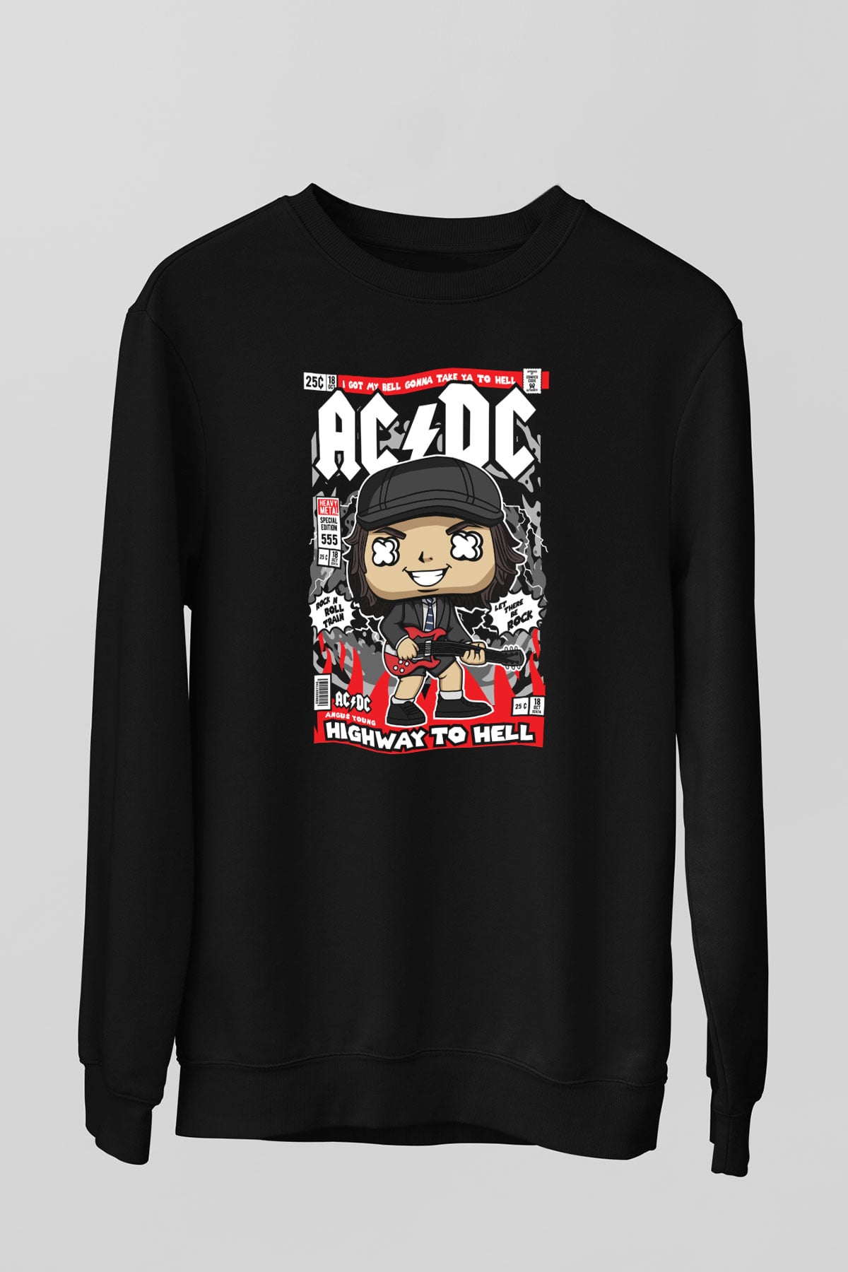 ACDC Baskılı Unisex Siyah Sweatshirt