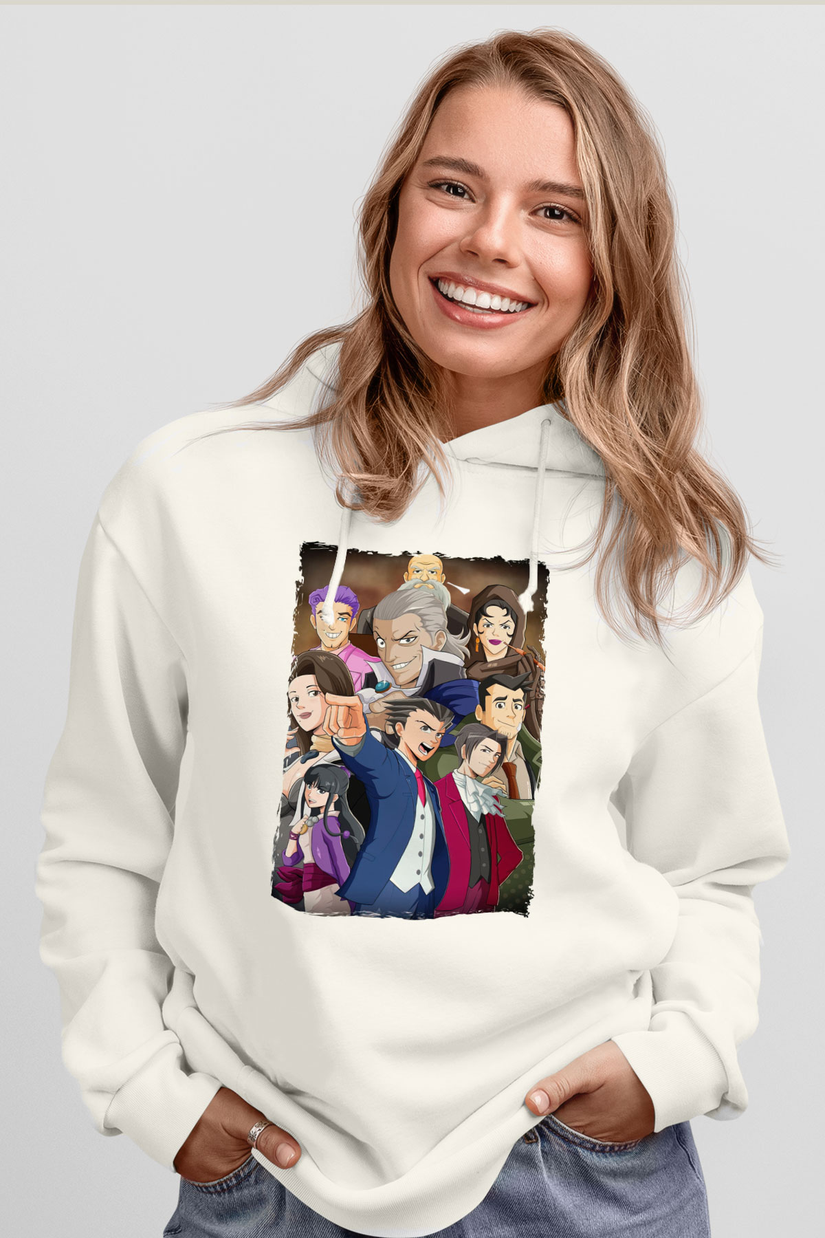 Ace Attorney Beyaz Unisex Hoodie