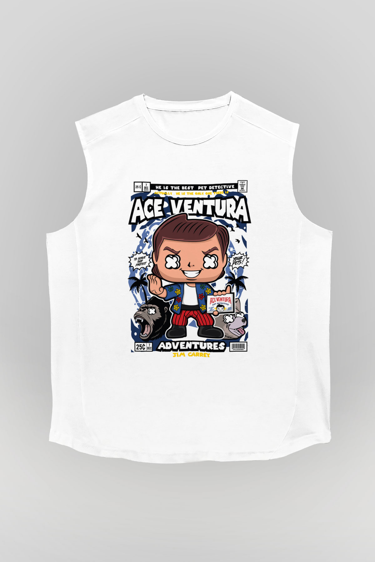 Ace Ventura Baskılı Unisex Beyaz Kolsuz Tişört
