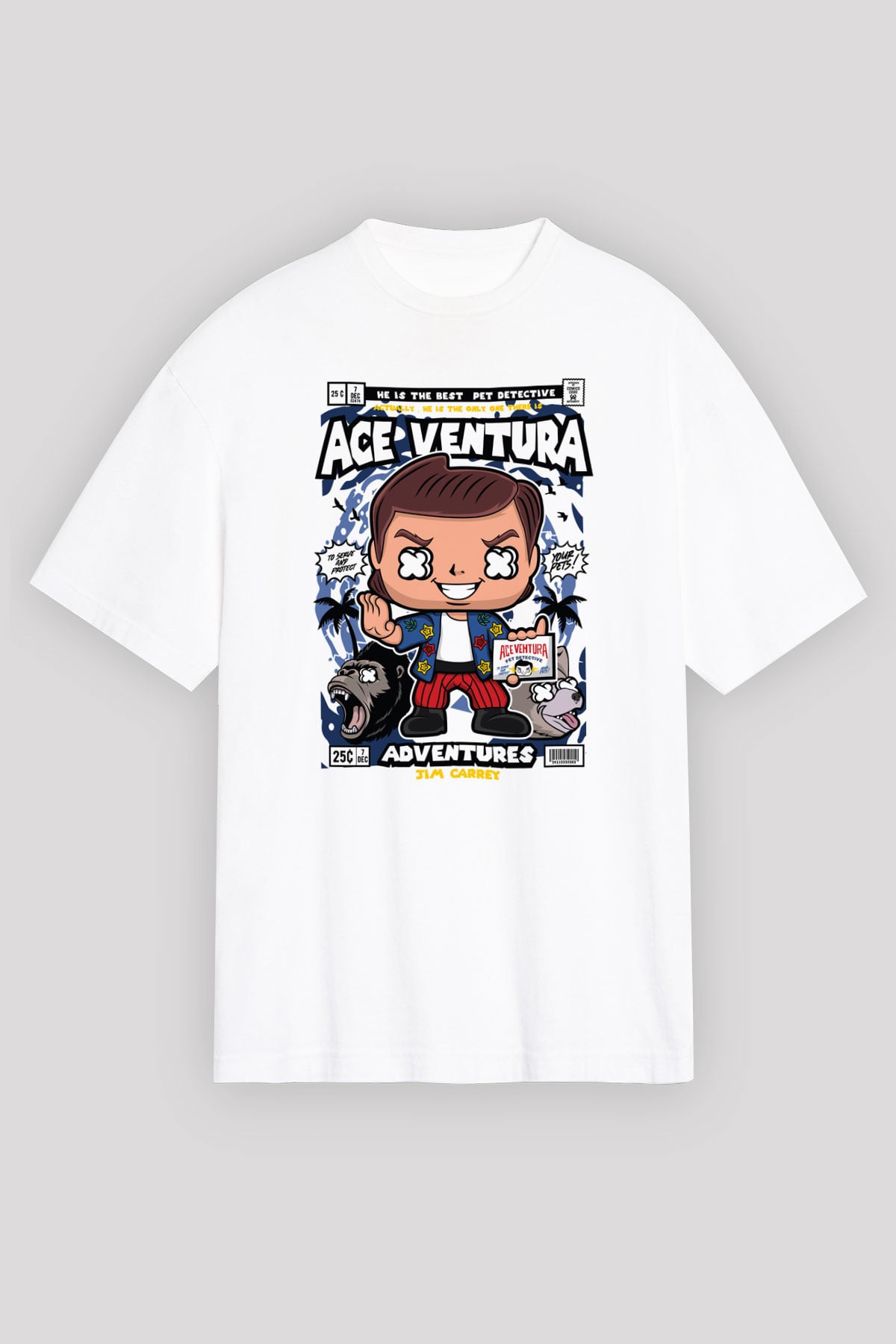 Ace Ventura Baskılı Unisex Beyaz Oversize Tişört