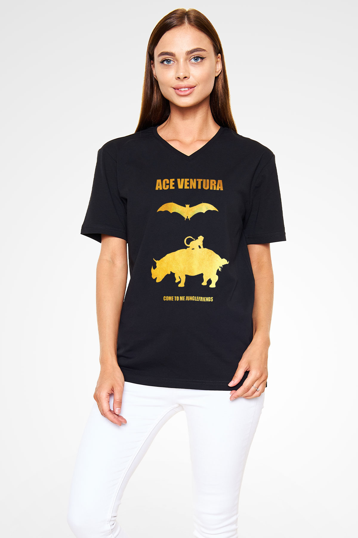 Ace Ventura Siyah Unisex  V Yaka Tişört