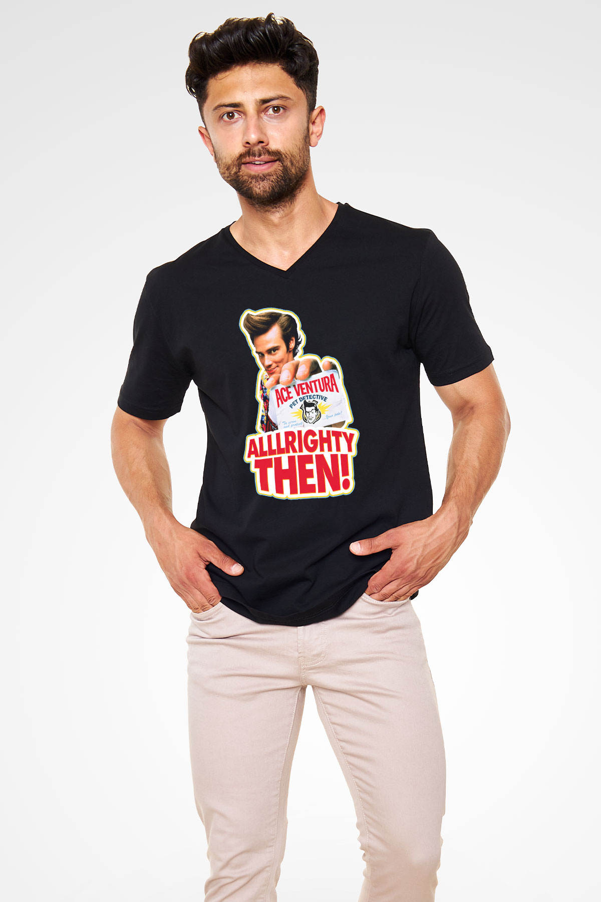 Ace Ventura Siyah Unisex V Yaka Tişört