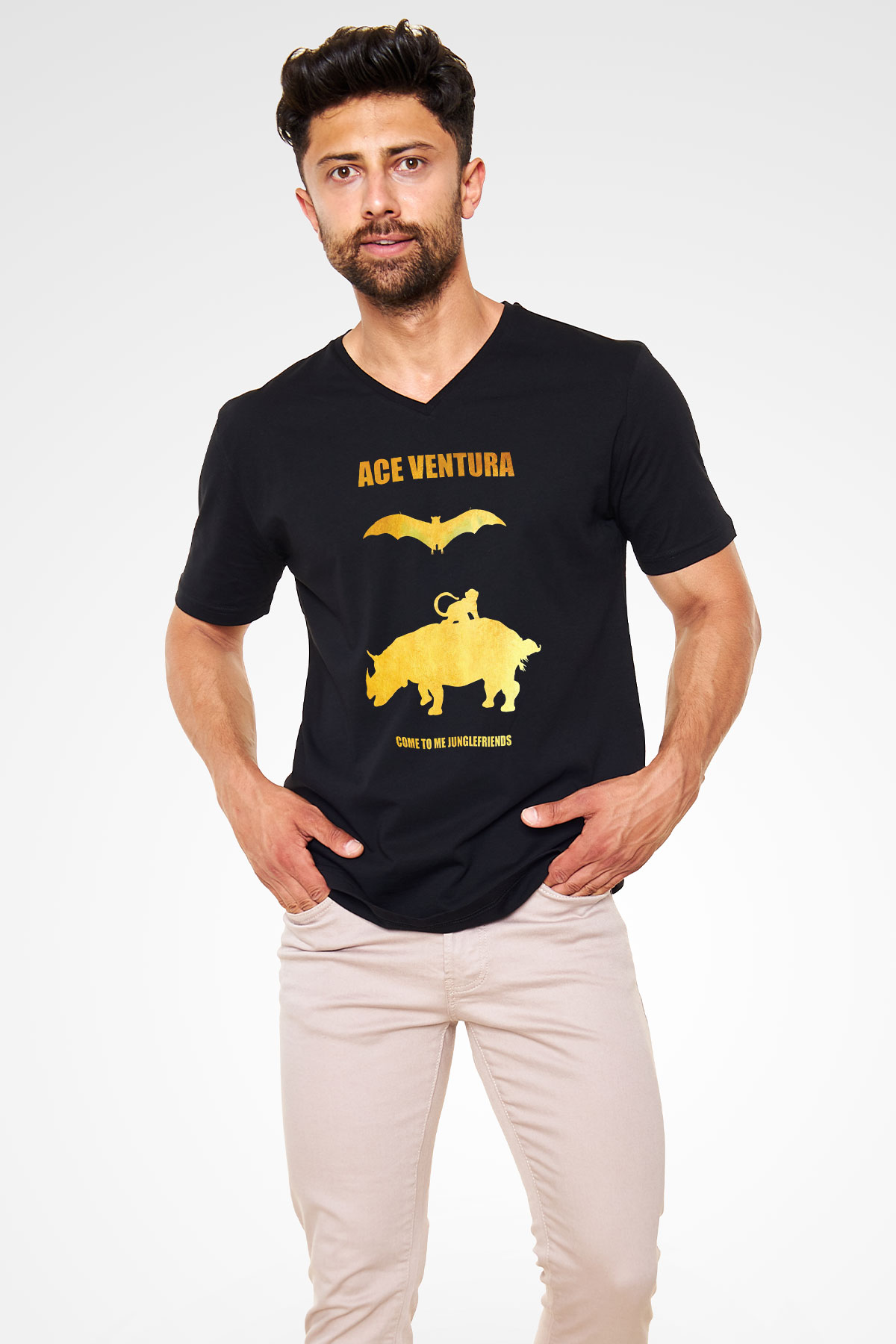 Ace Ventura Siyah Unisex  V Yaka Tişört