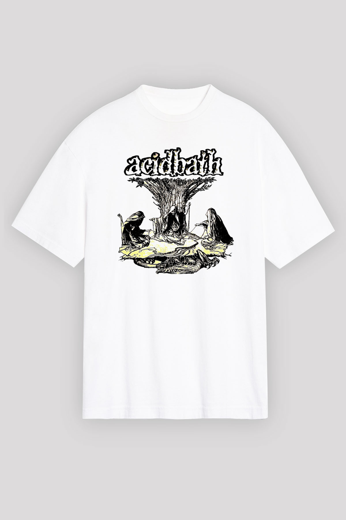 Acid Bath Baskılı Beyaz Unisex Oversize Tişört - Tshirt