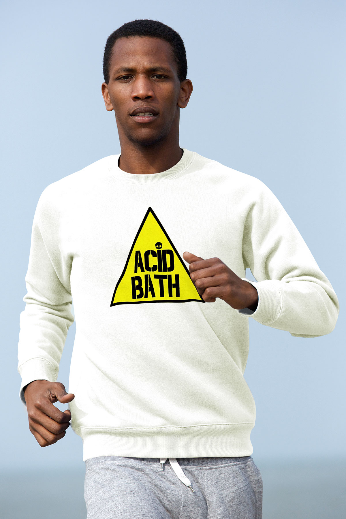 Acid Bath Baskılı Beyaz Unisex Sweatshirt