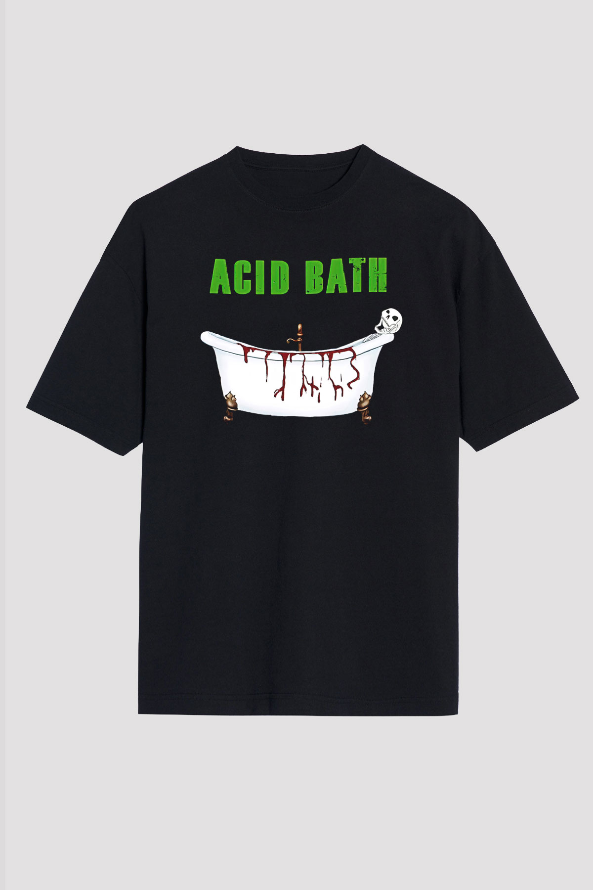 Acid Bath Baskılı Unisex Siyah Oversize Tişört - Tshirt