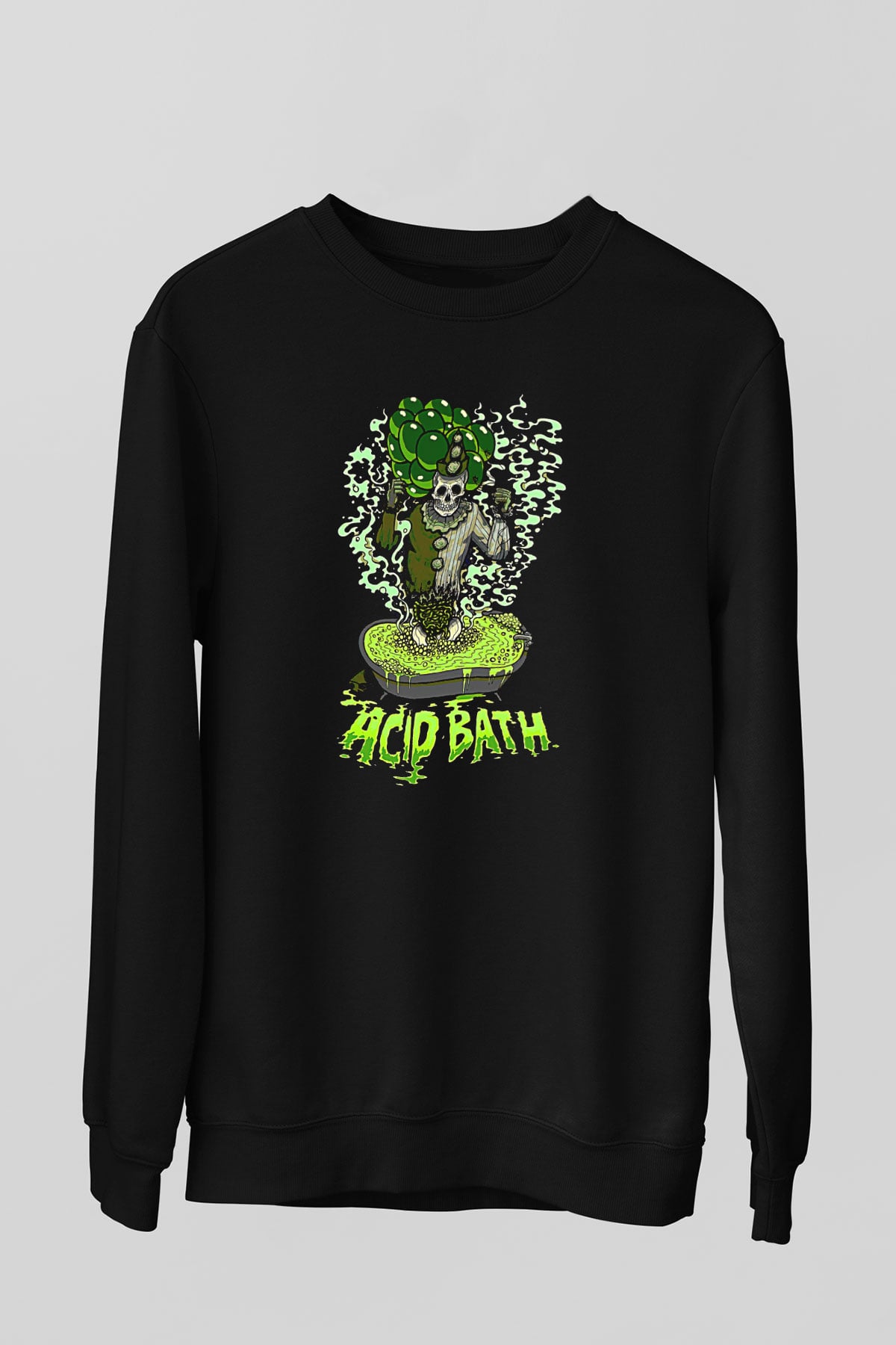 Acid Bath Baskılı Unisex Siyah Sweatshirt