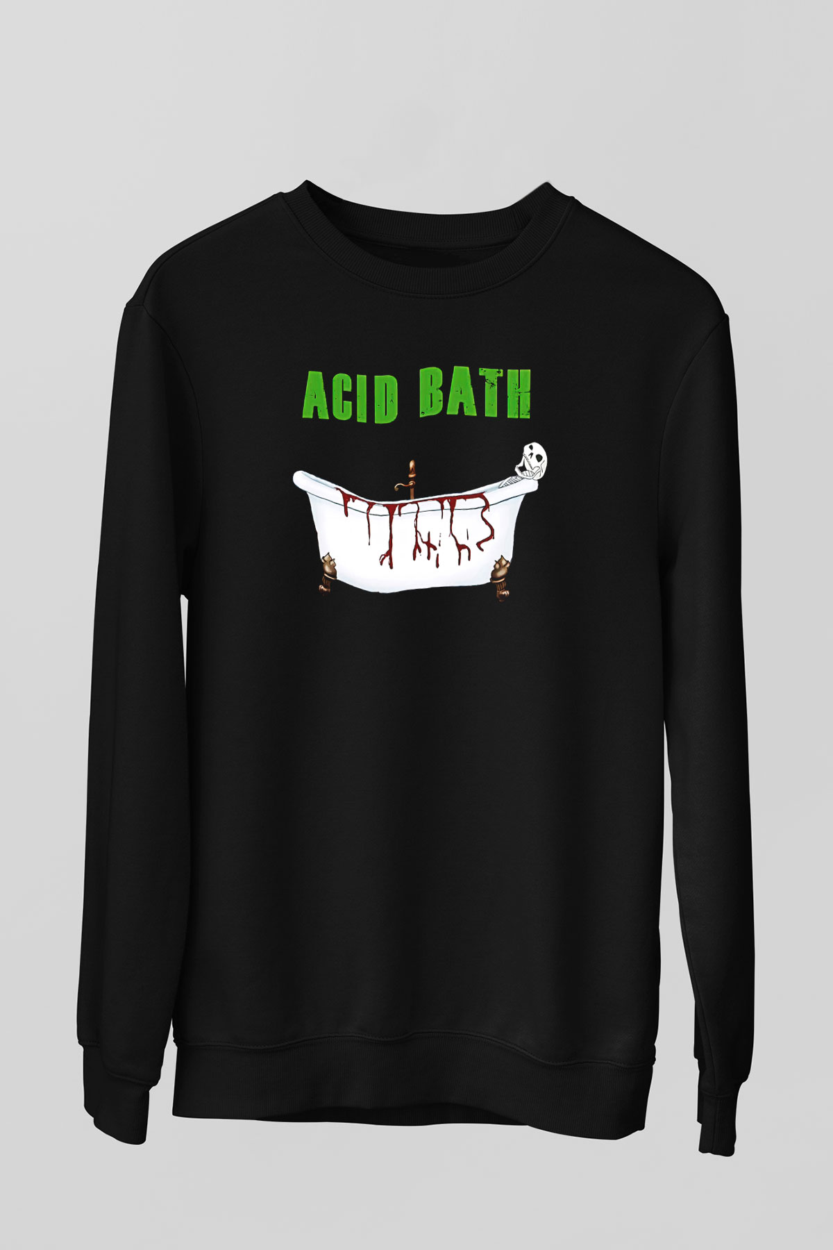 Acid Bath Baskılı Unisex Siyah Sweatshirt