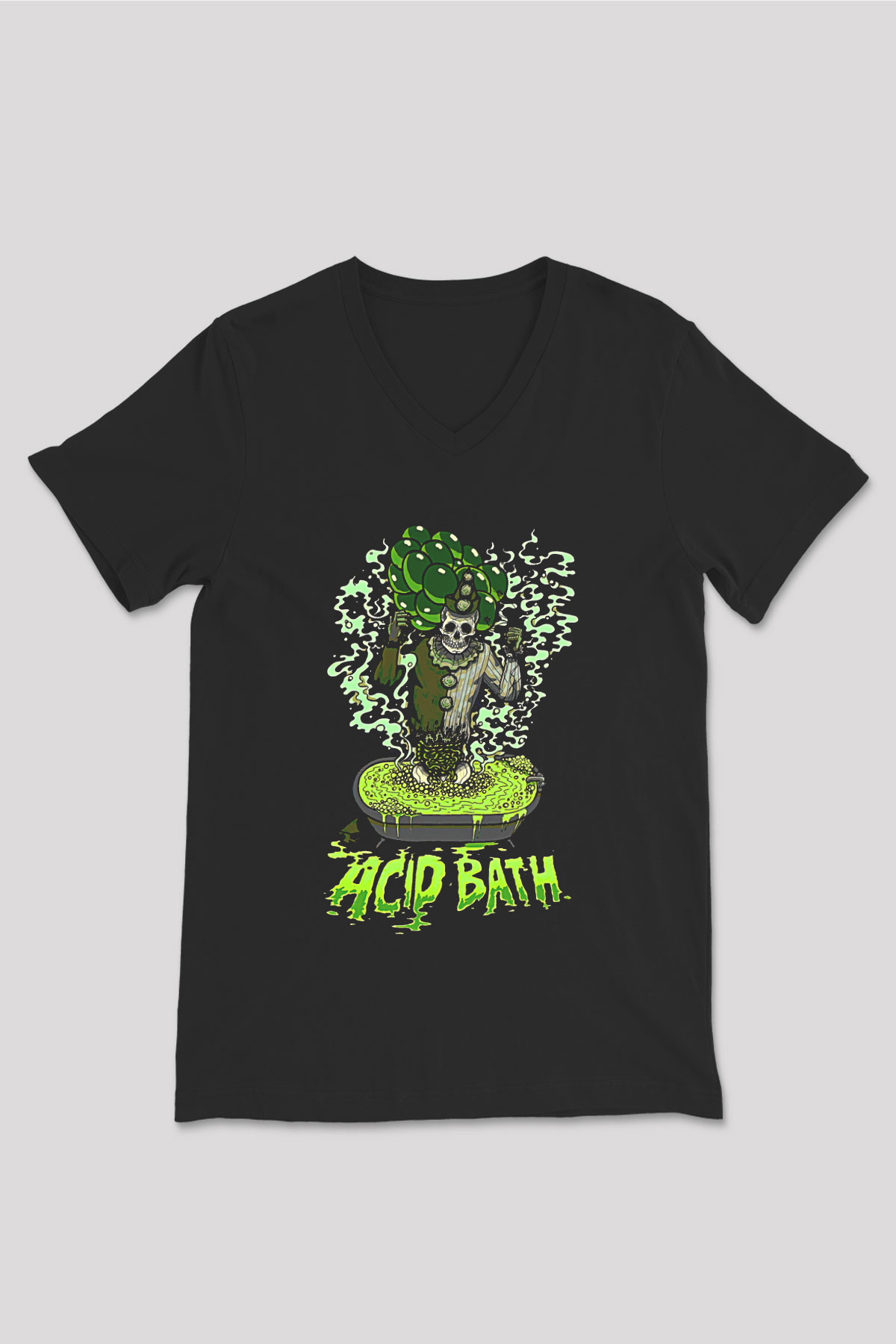 Acid Bath Baskılı Unisex Siyah V Yaka Tişört - Tshirt