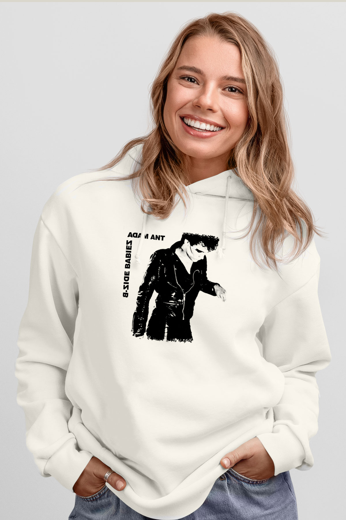 Adam Ant Baskılı Unisex Beyaz Hoodie