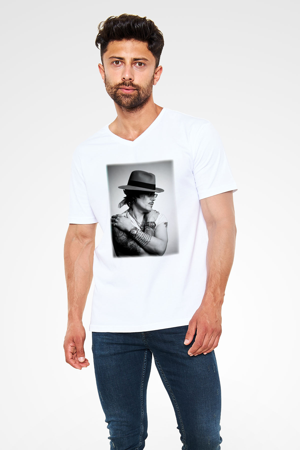 Adam Ant Beyaz Unisex V Yaka Tişört T-Shirt