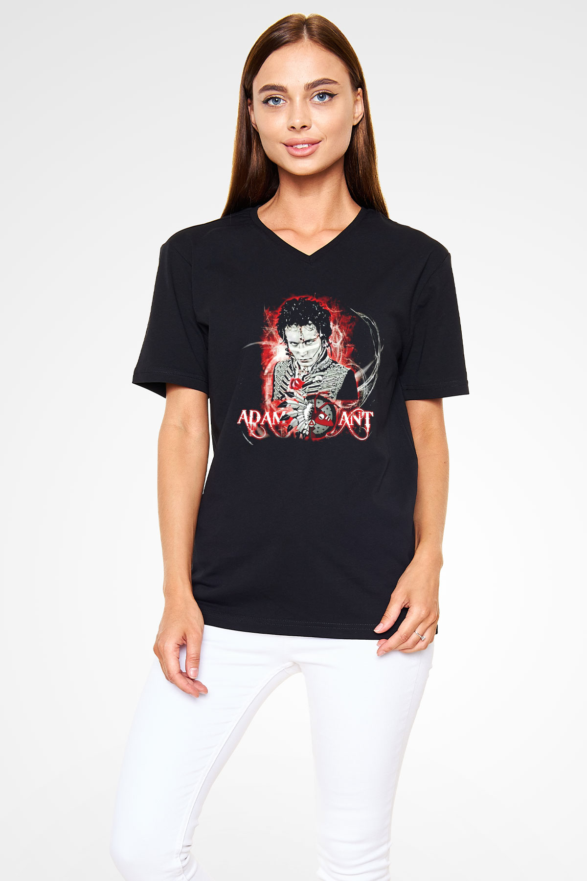 Adam Ant Siyah Unisex V Yaka Tişört T-Shirt
