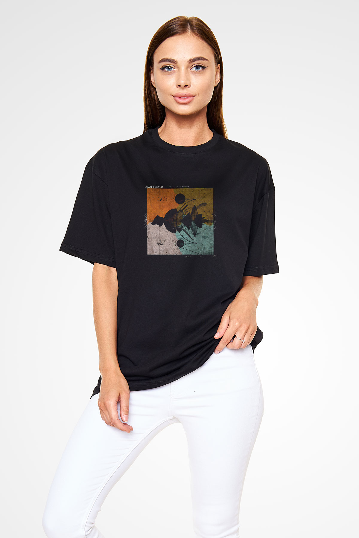 Adam Beyer Baskılı Unisex Oversize Siyah Tişört