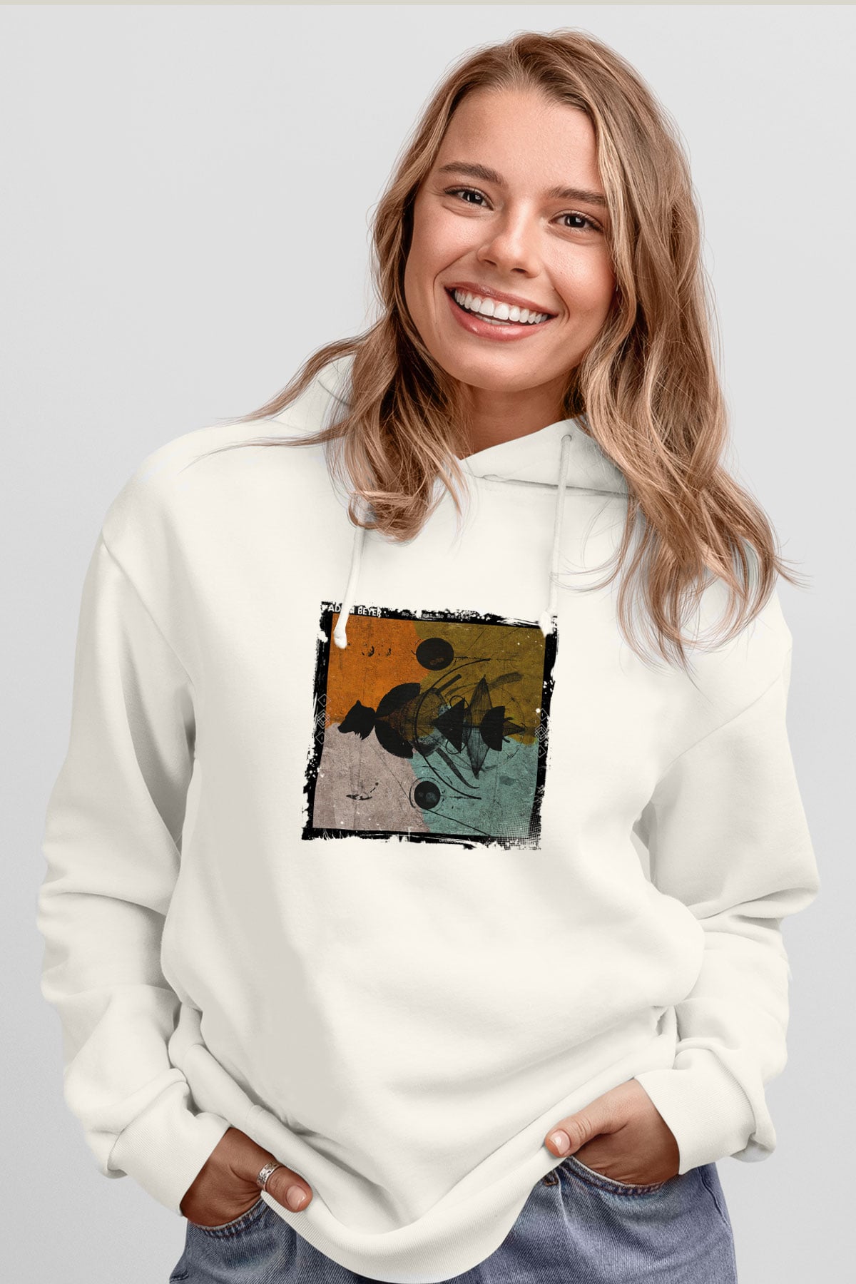 Adam BeyerBaskılı Beyaz Hoodie