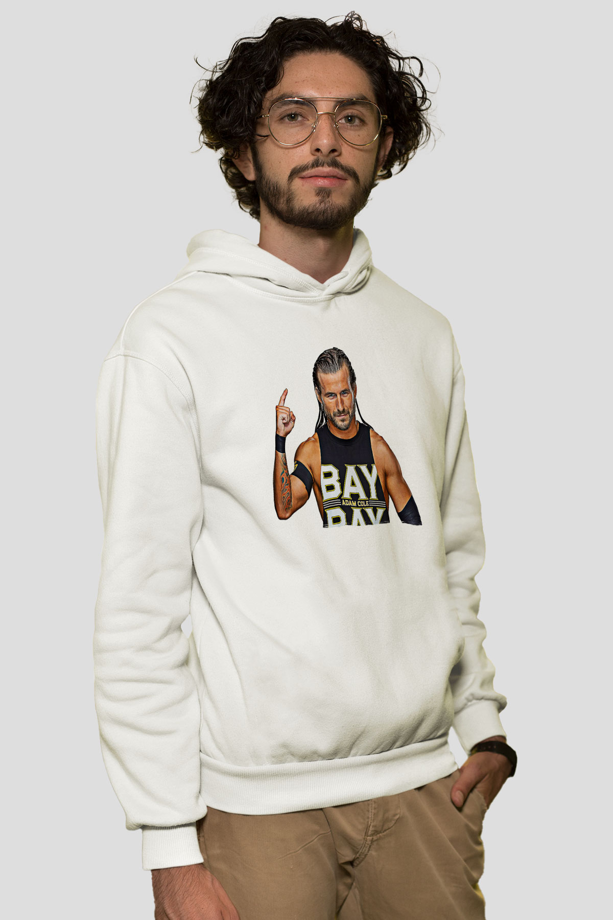 Adam Cole Baskılı Beyaz Unisex Hoodie