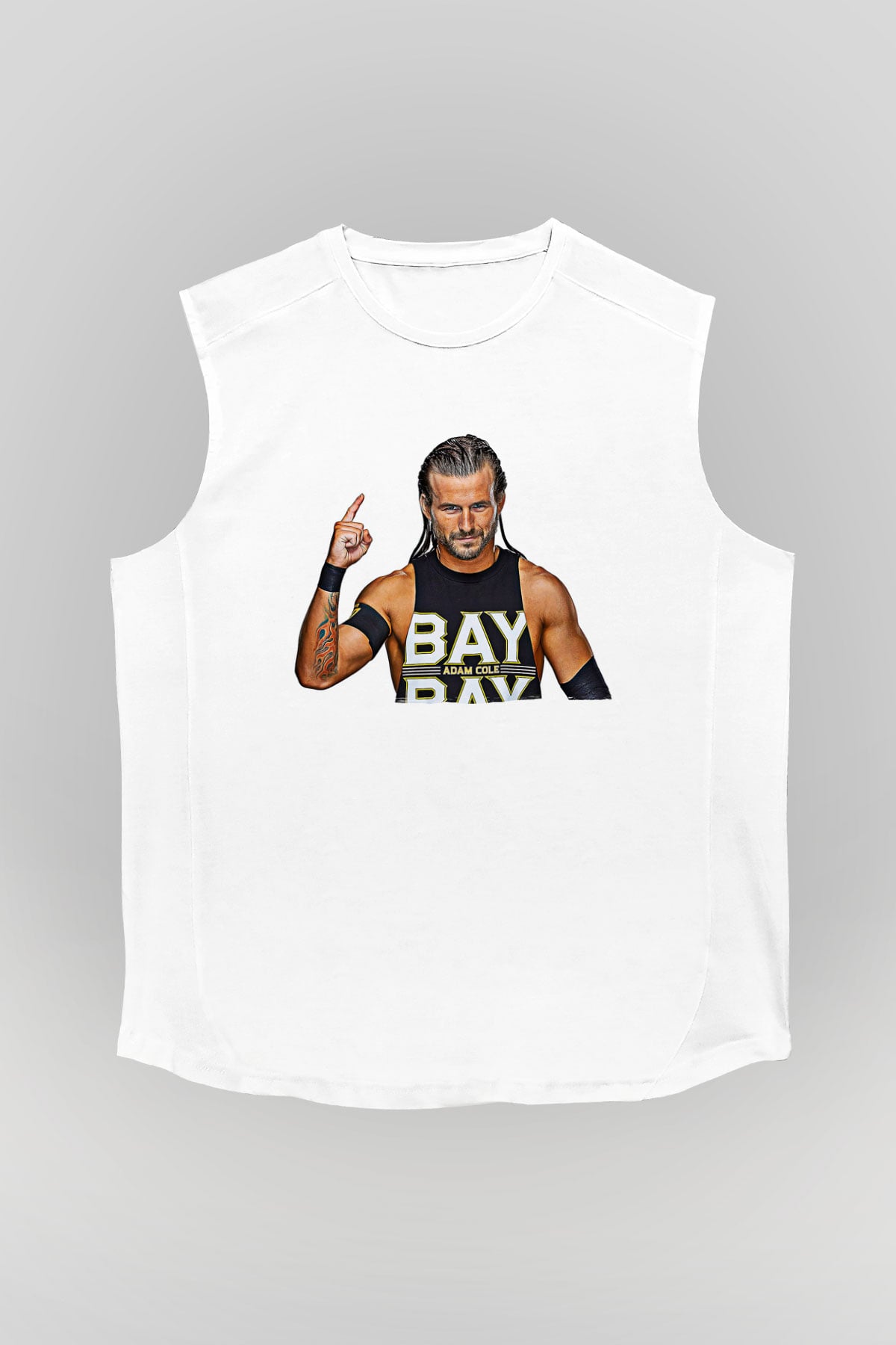 Adam Cole Baskılı Beyaz Unisex Kolsuz Tişört - Tshirt