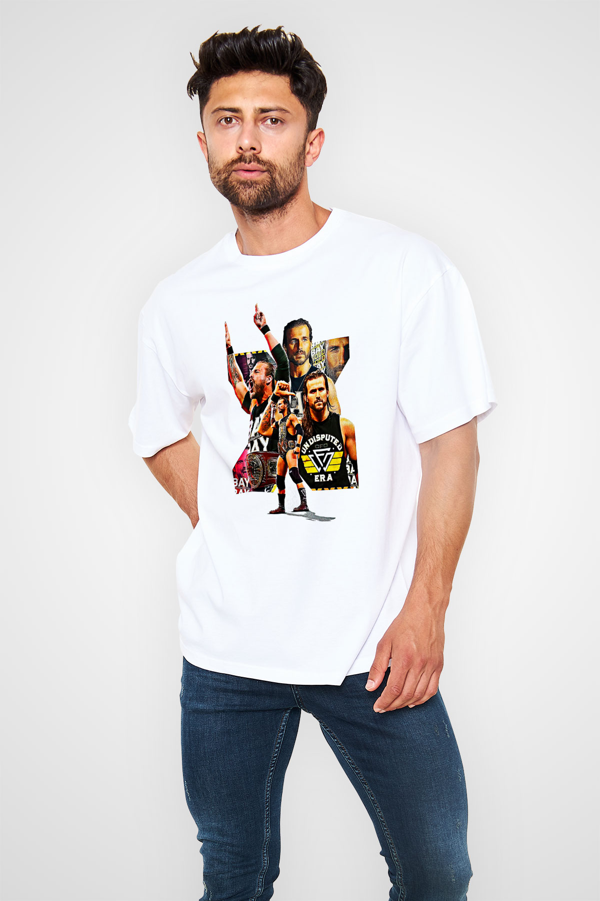 Adam Cole Baskılı Beyaz Unisex Oversize Tişört - Tshirt