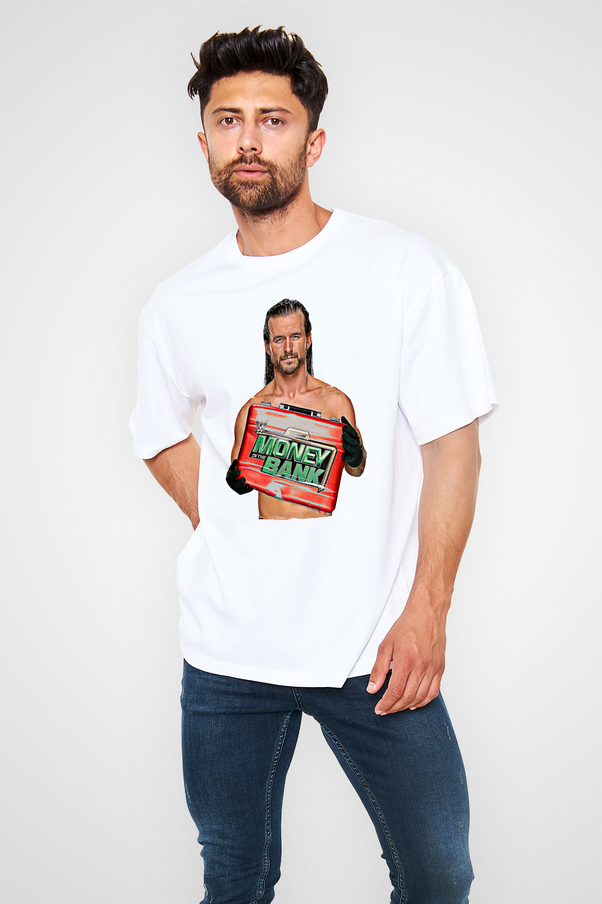 Adam Cole Baskılı Beyaz Unisex Oversize Tişört - Tshirt