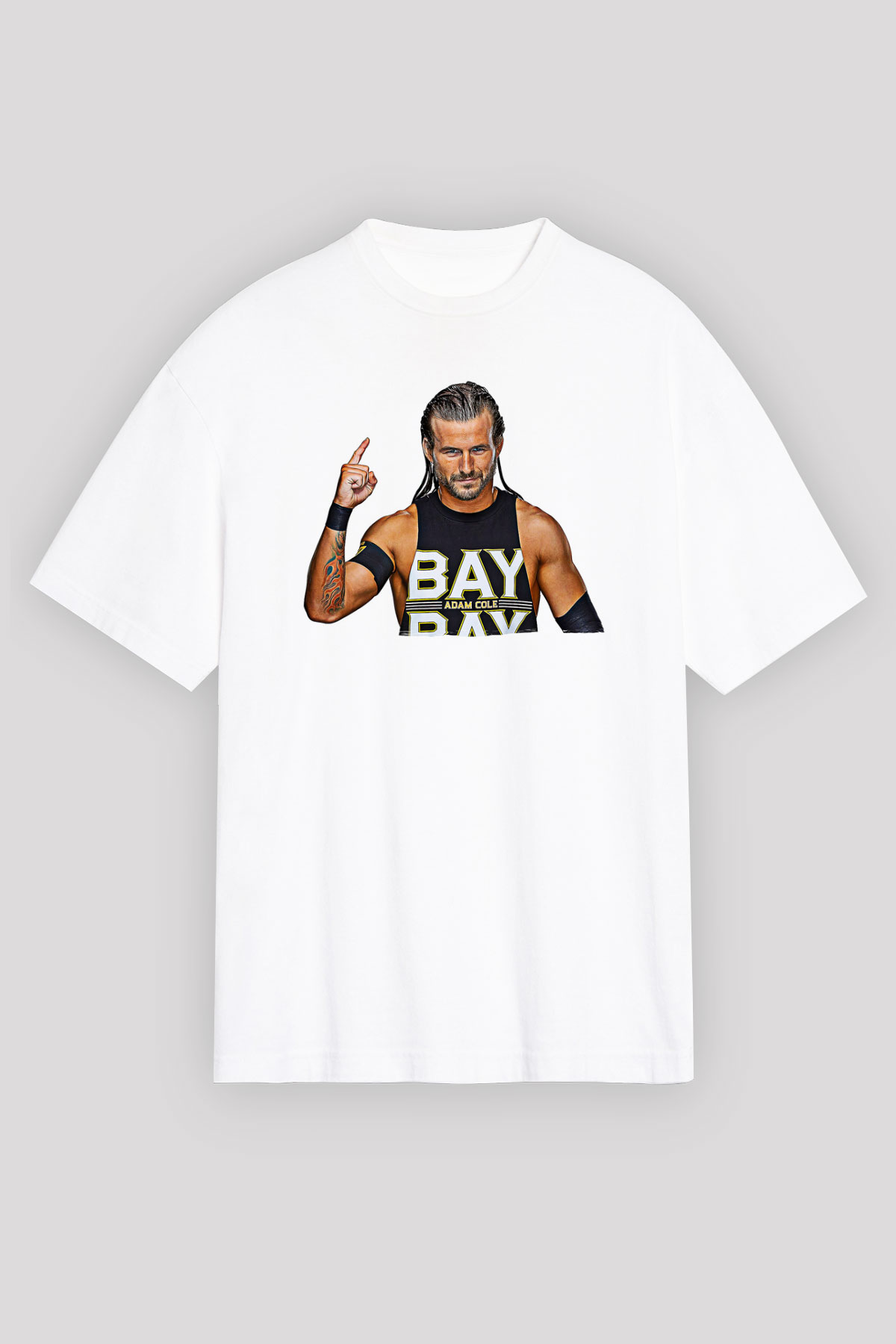 Adam Cole Baskılı Beyaz Unisex Oversize Tişört - Tshirt