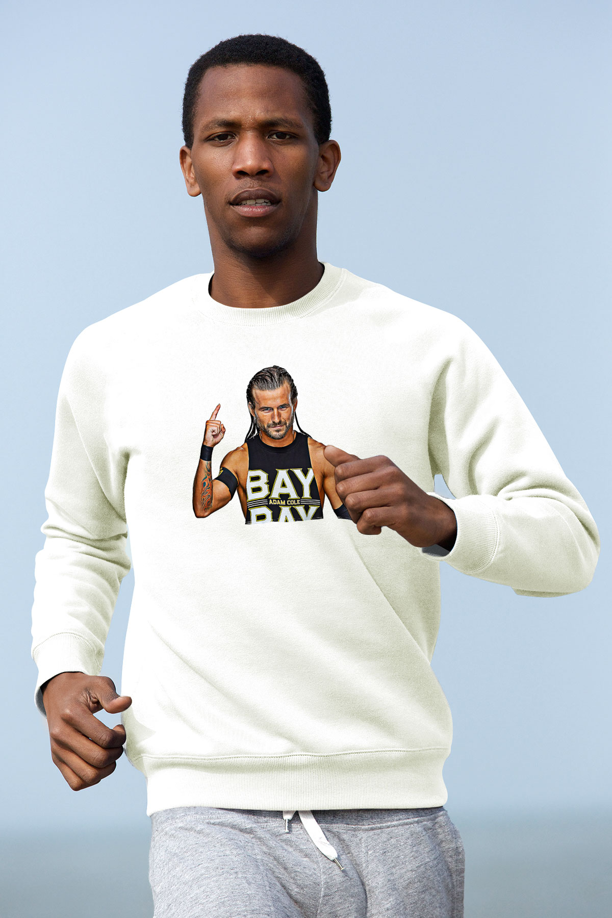 Adam Cole Baskılı Beyaz Unisex Sweatshirt