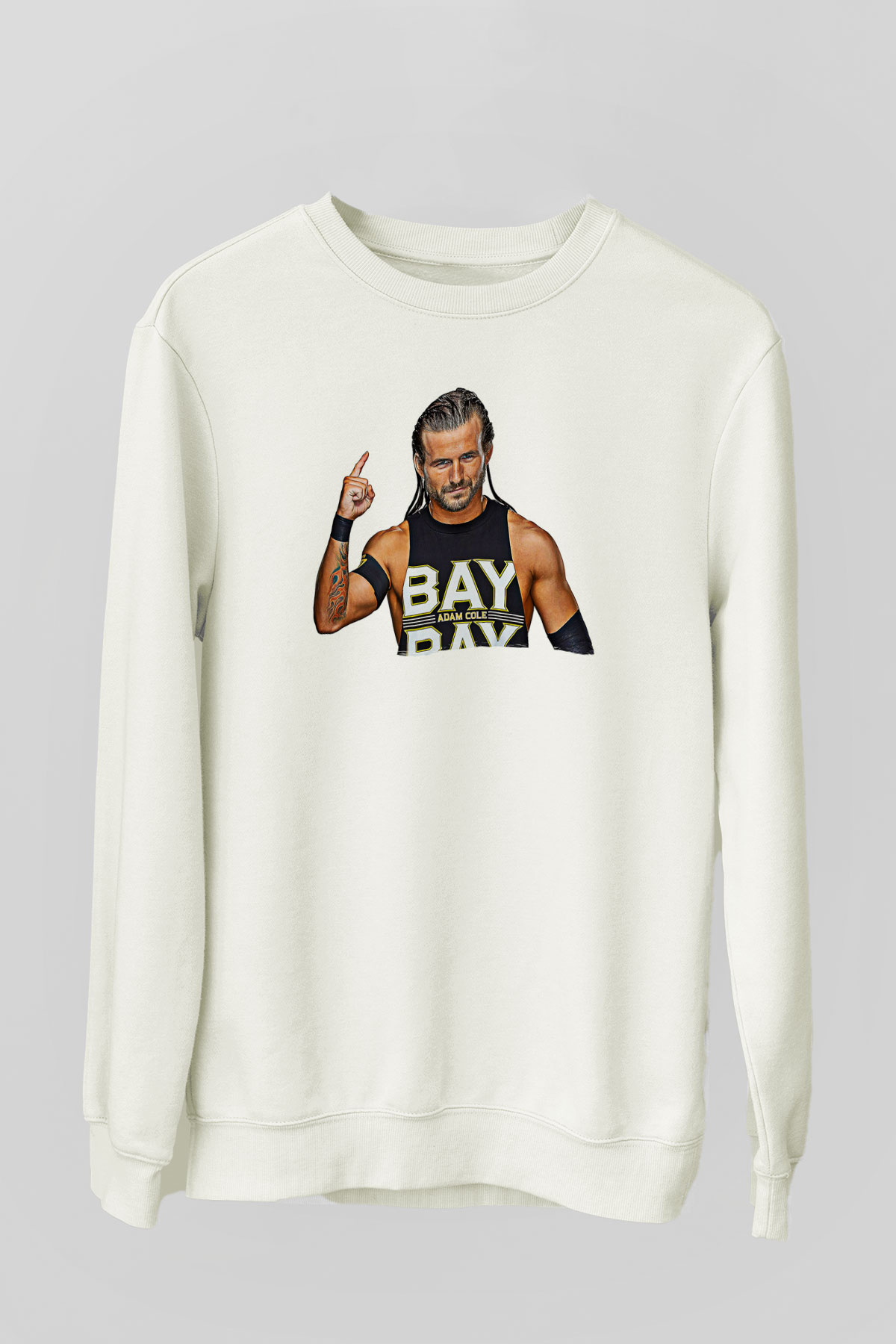 Adam Cole Baskılı Beyaz Unisex Sweatshirt