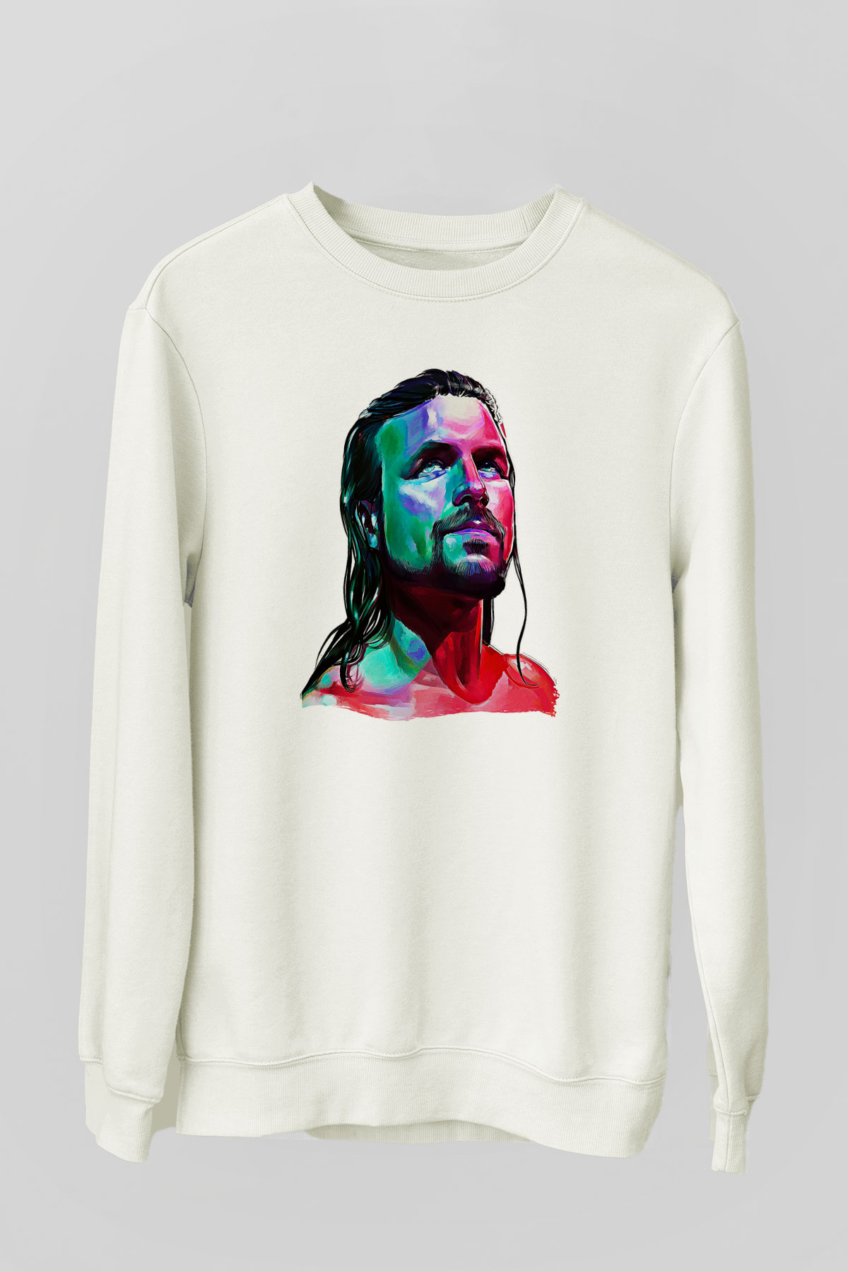 Adam Cole Baskılı Beyaz Unisex Sweatshirt