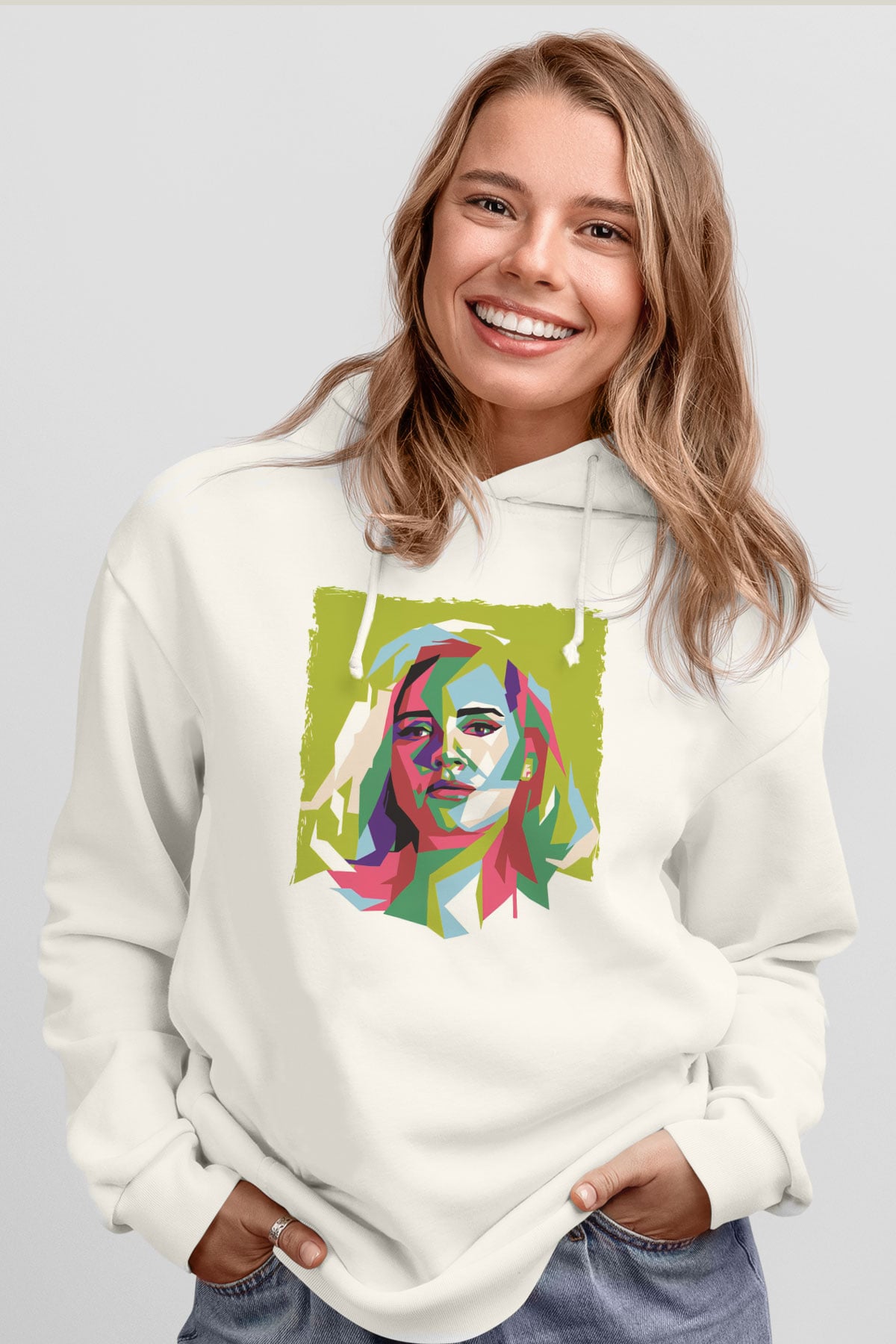 Adele Beyaz Unisex Kapüşonlu Sweatshirt