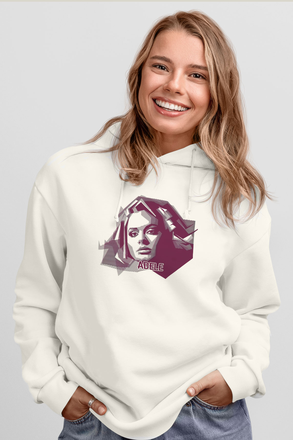 Adele Beyaz Unisex Kapüşonlu Sweatshirt
