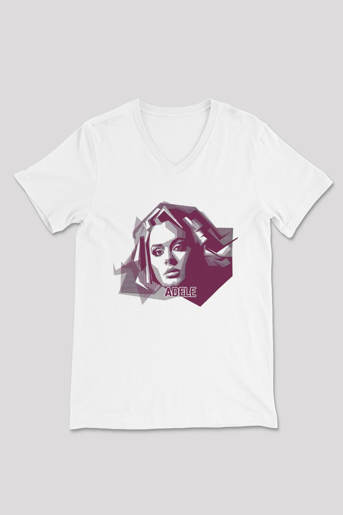 Adele Beyaz Unisex V Yaka Tişört