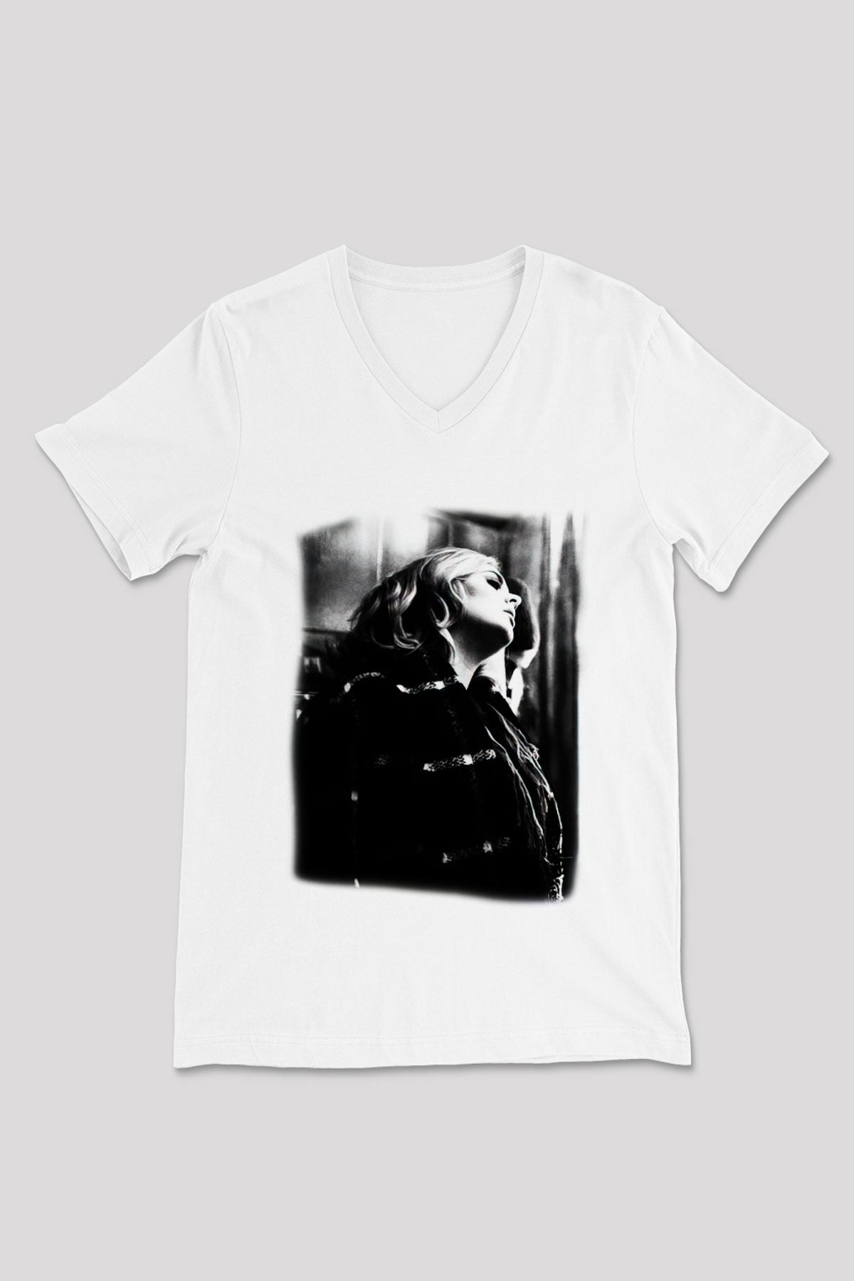 Adele Beyaz Unisex V Yaka Tişört T-Shirt