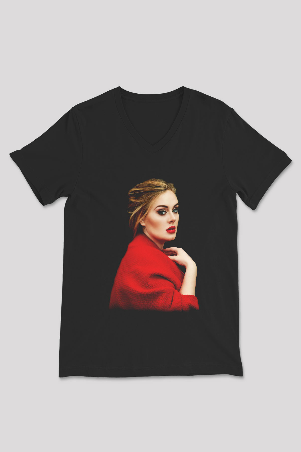 Adele Siyah Unisex V Yaka Tişört T-Shirt