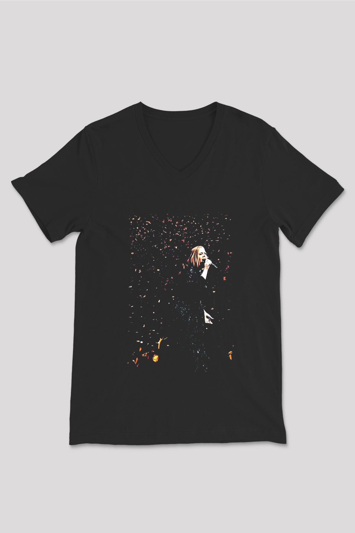 Adele Siyah Unisex V Yaka Tişört T-Shirt