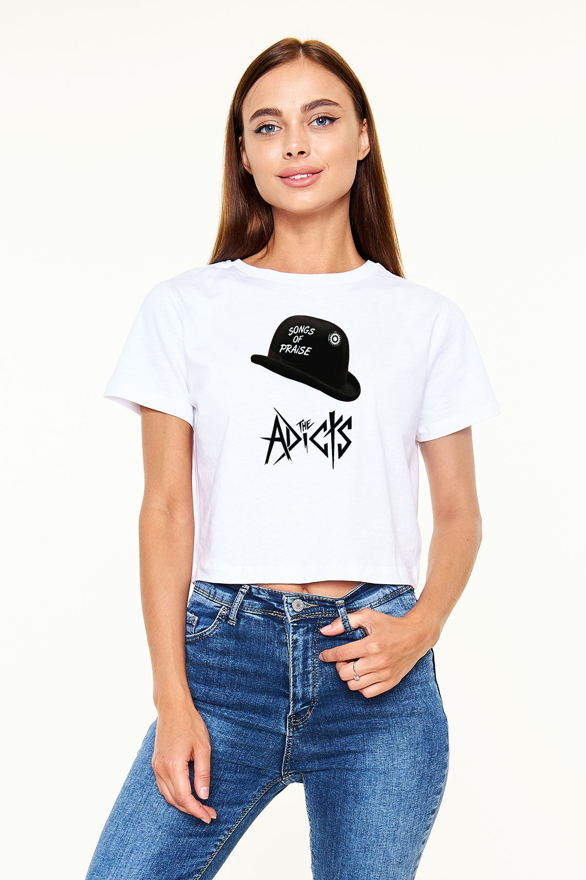 Adicts Baskılı Unisex Beyaz Crop Top Tişört