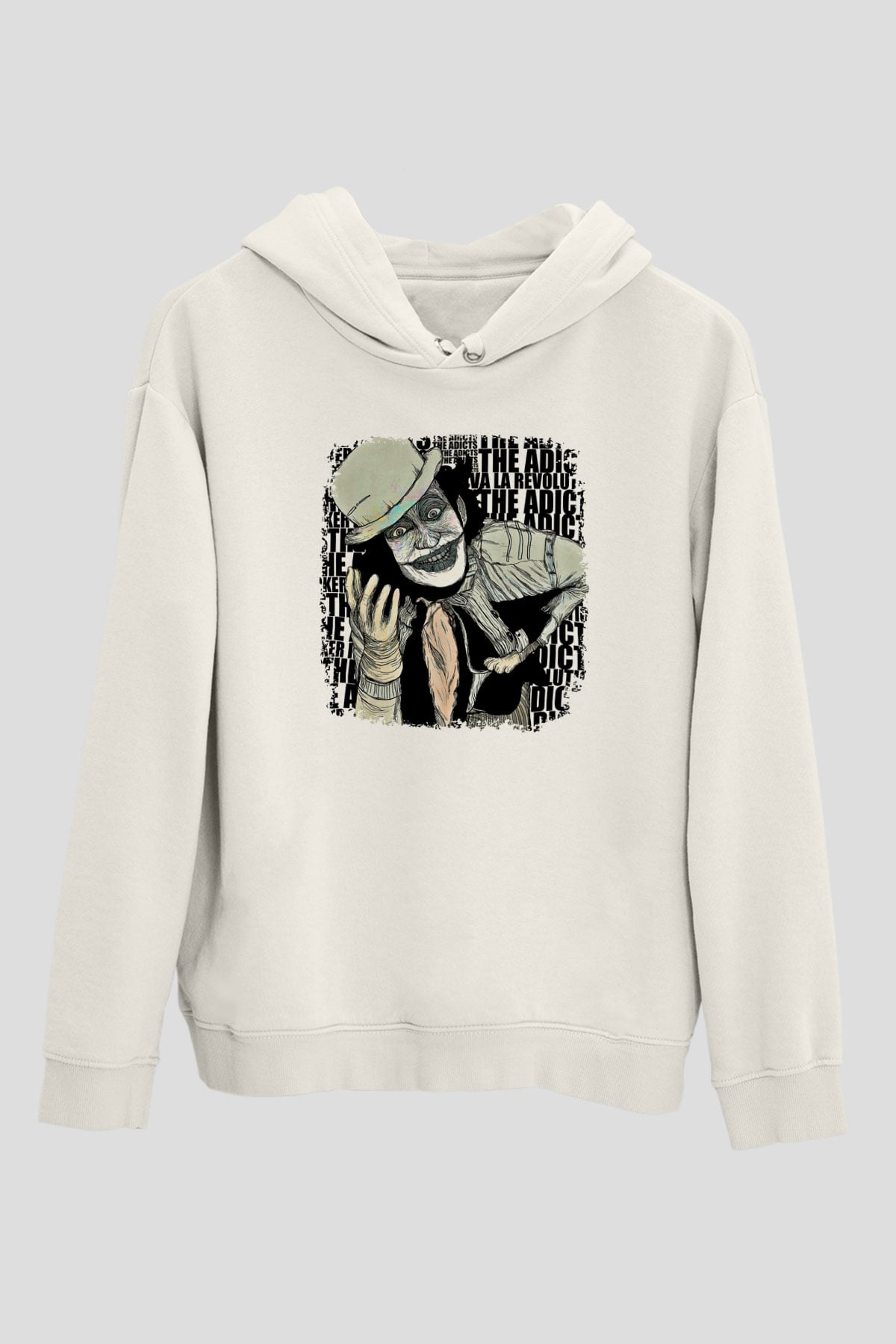 Adicts Baskılı Unisex Beyaz Hoodie