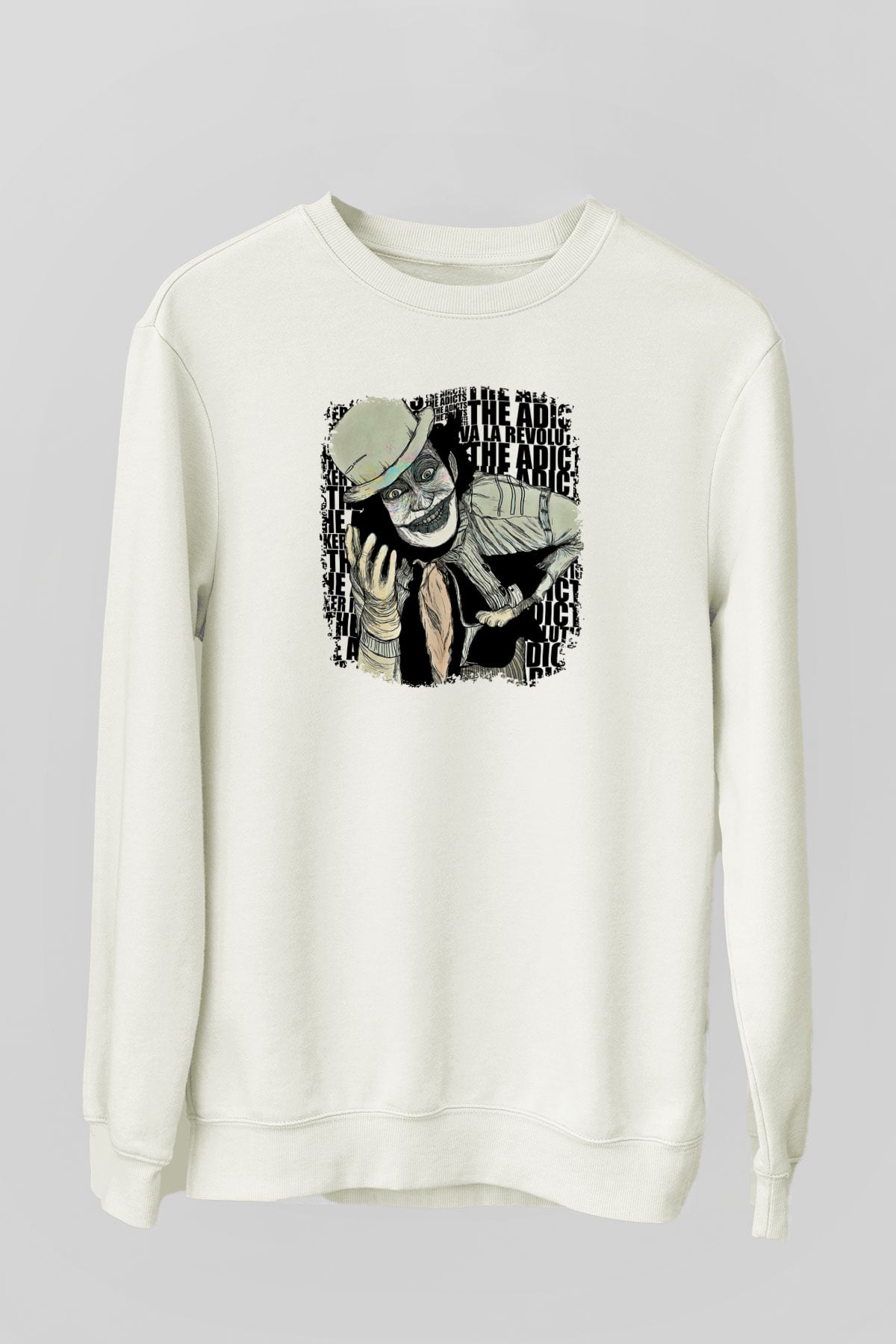 Adicts Baskılı Unisex Beyaz Sweatshirt
