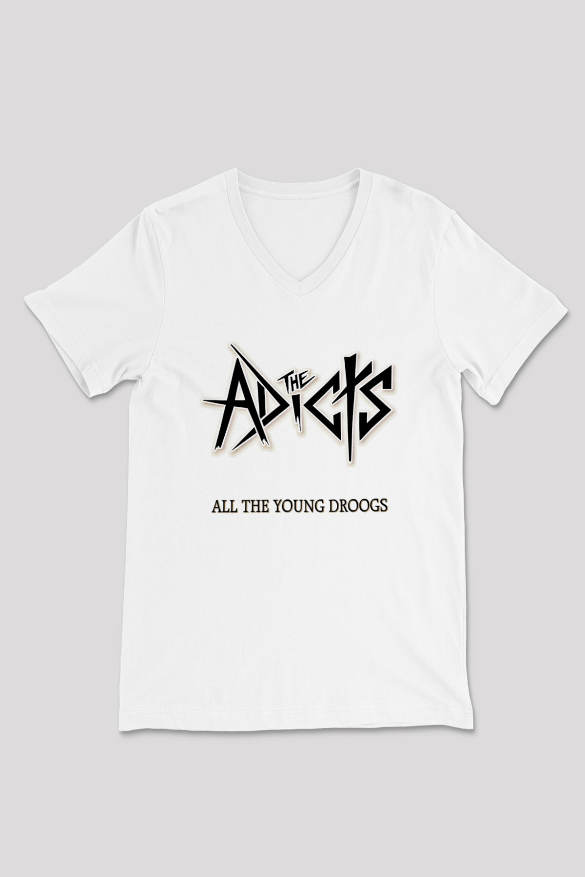 Adicts Baskılı Unisex Beyaz V Yaka Tişört