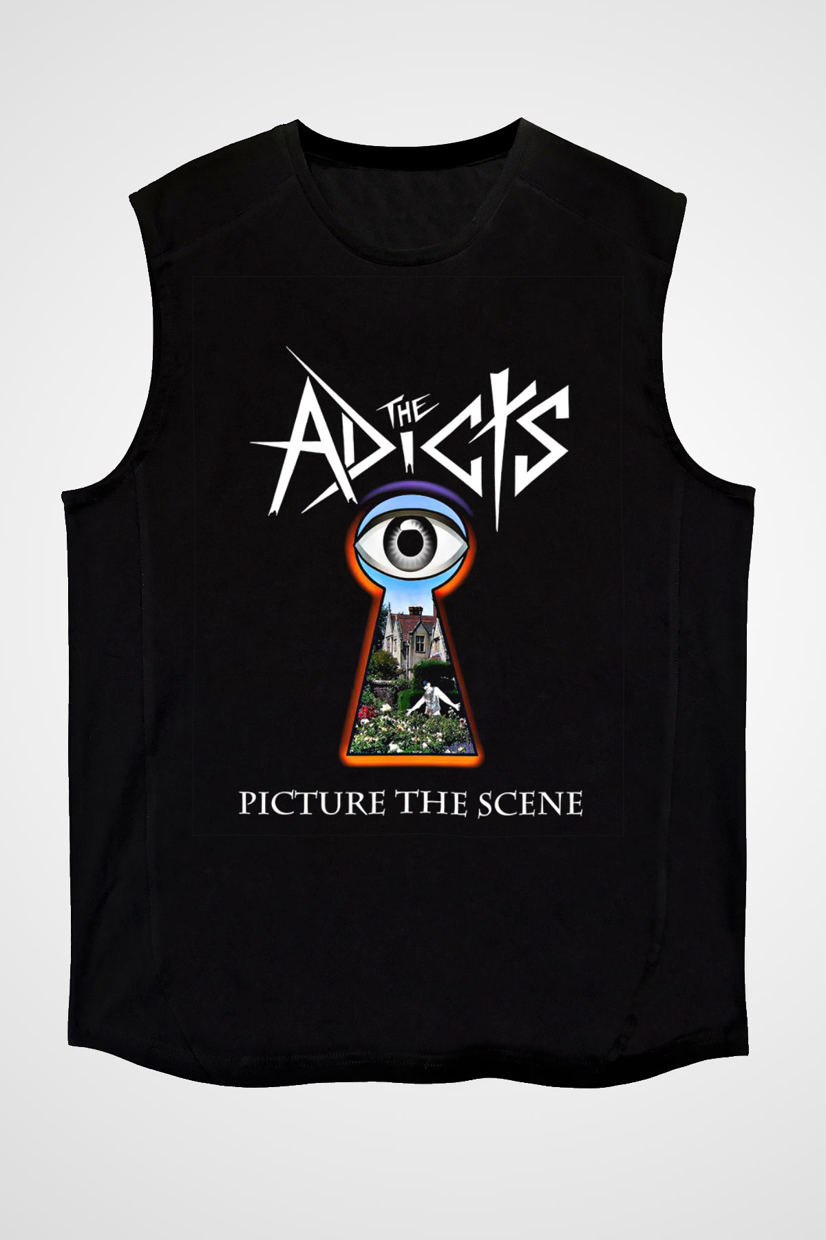 Adicts Baskılı Unisex Siyah Kolsuz Tişört