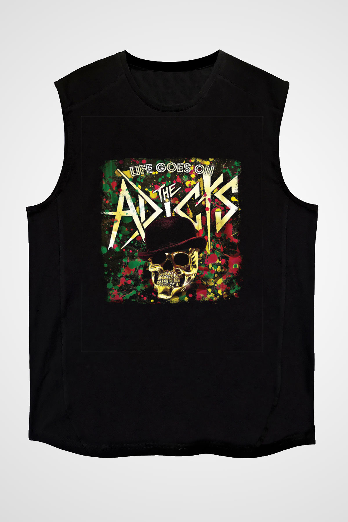 Adicts Baskılı Unisex Siyah Kolsuz Tişört
