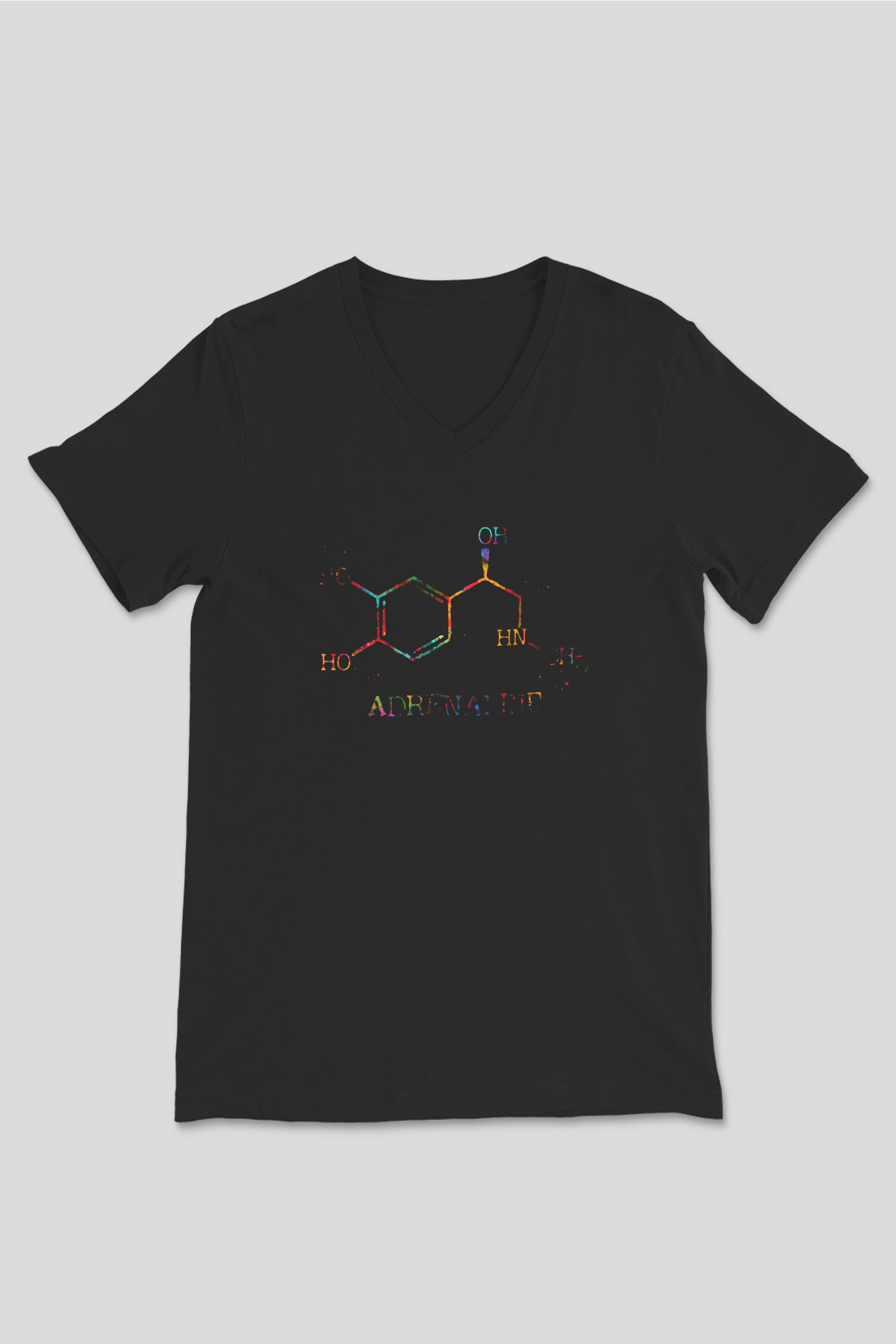 Adrenalin Molekülü Kimyasal Form Baskılı Unisex V Yaka Siyah Tİşört - Tshirt