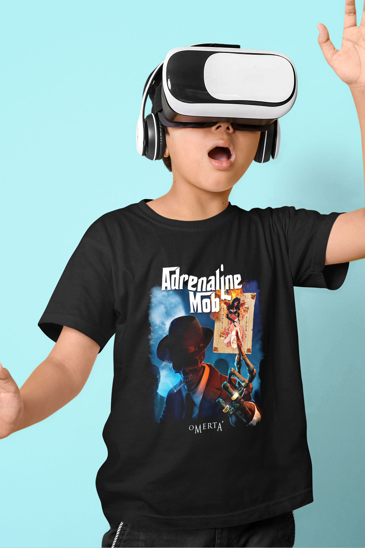 Adrenaline Mob Baskılı Siyah Unisex Çocuk Tişört