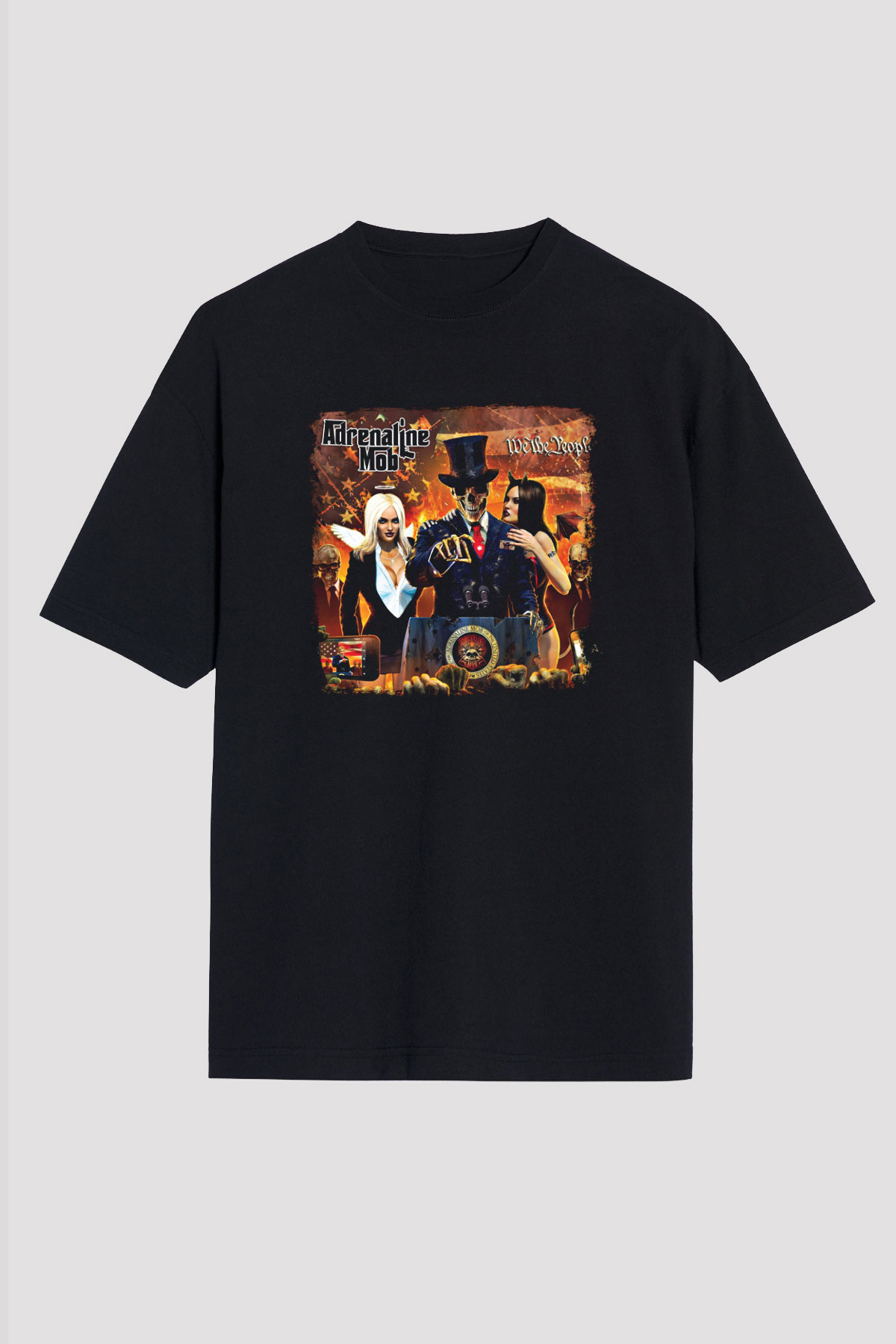 Adrenaline Mob Baskılı Unisex Siyah Oversize Tişört